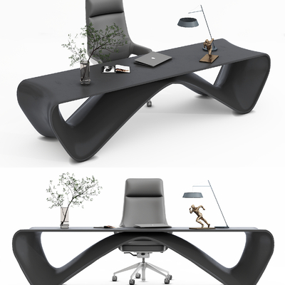  现代班台桌椅su模型 