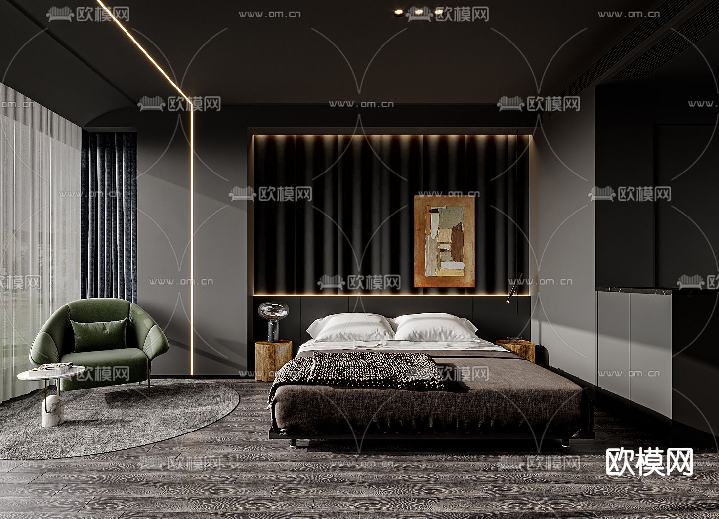 暗黑风卧室3d模型下载_ID11721784_3dmax免费模型-欧模网