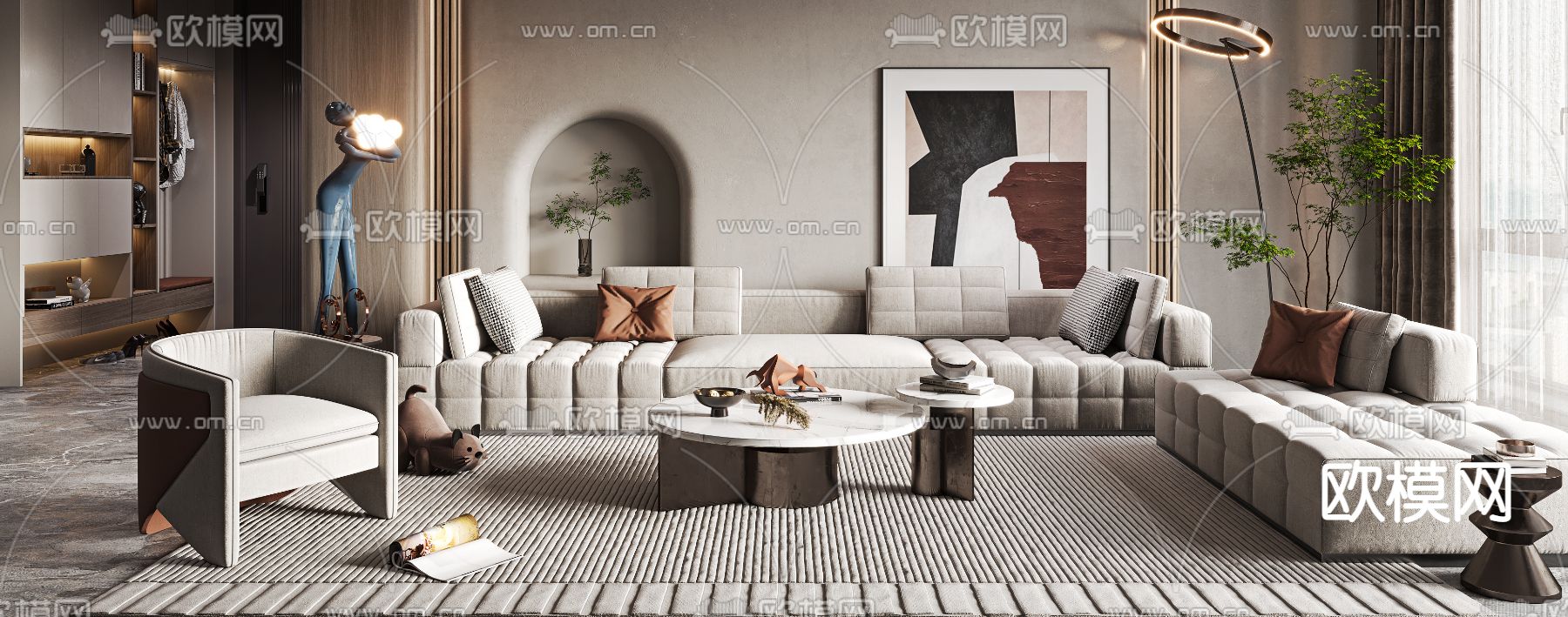 侘寂风布艺沙发组合3d模型下载（渲染图4）