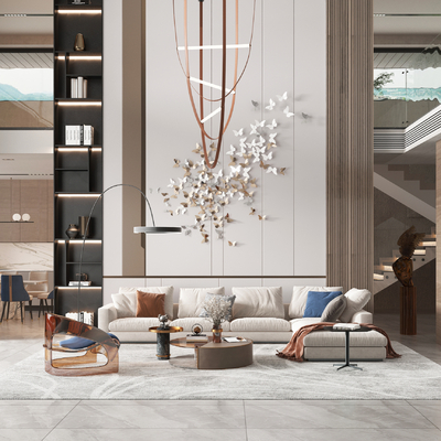 现代轻奢别墅大堂3d模型-免费3dmax模型库-欧模网