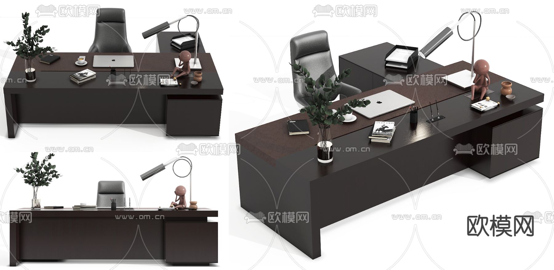 现代办公班台桌3d模型下载（渲染图1）