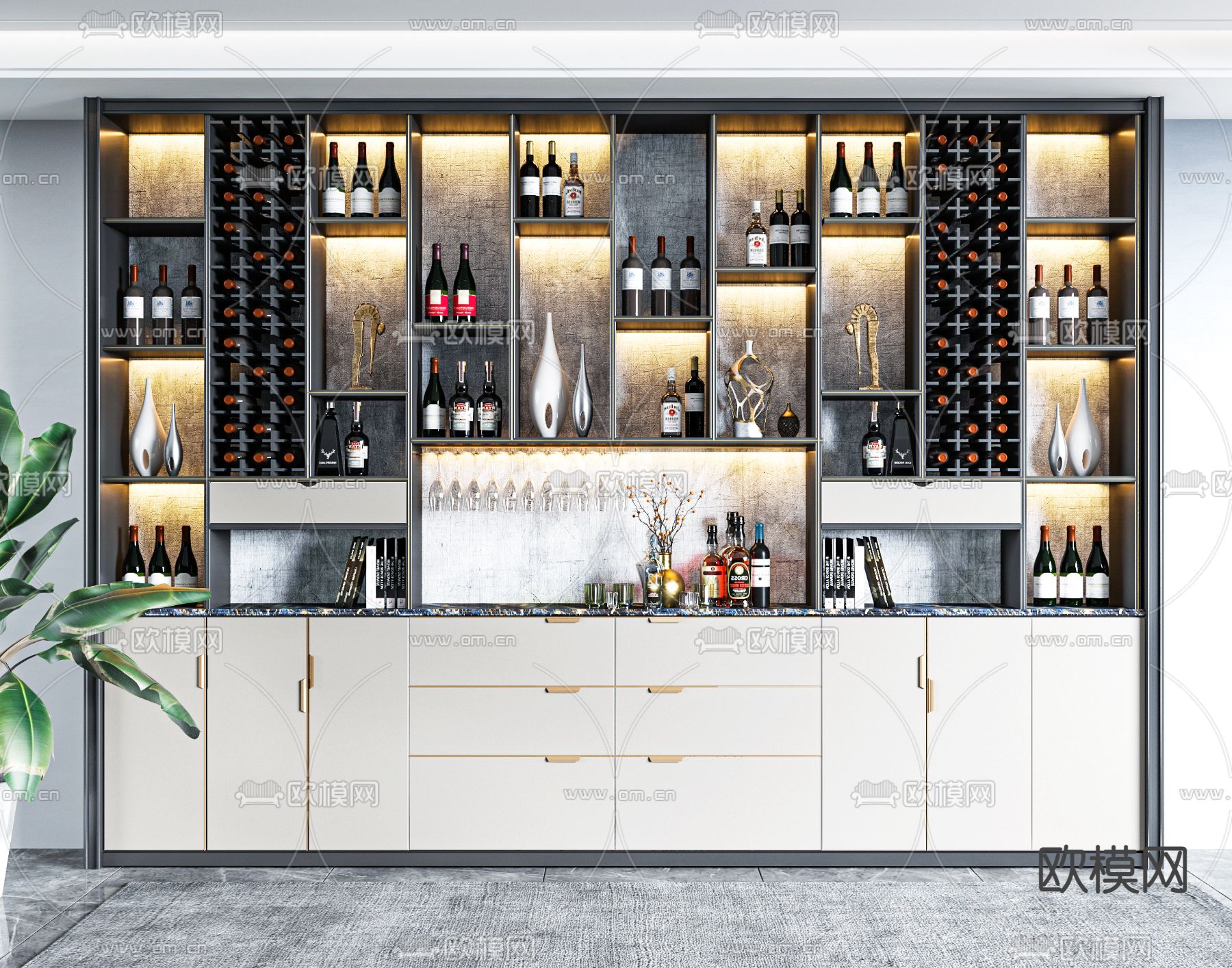 现代轻奢酒柜3d模型下载