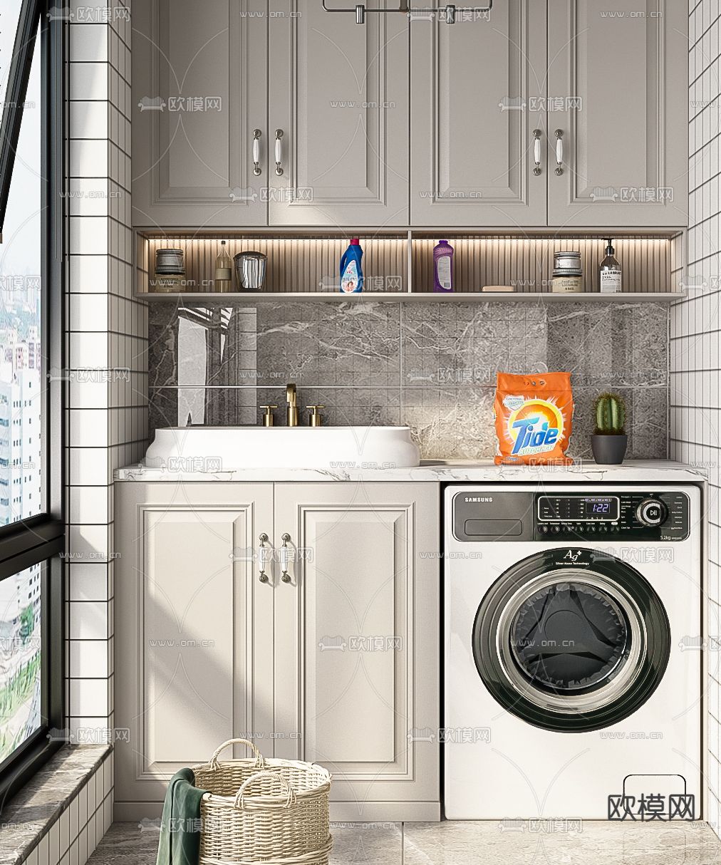 美式阳台洗衣房3d模型下载（渲染图2）