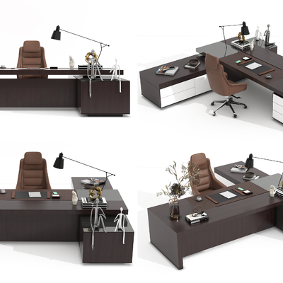  现代班台桌椅su模型 