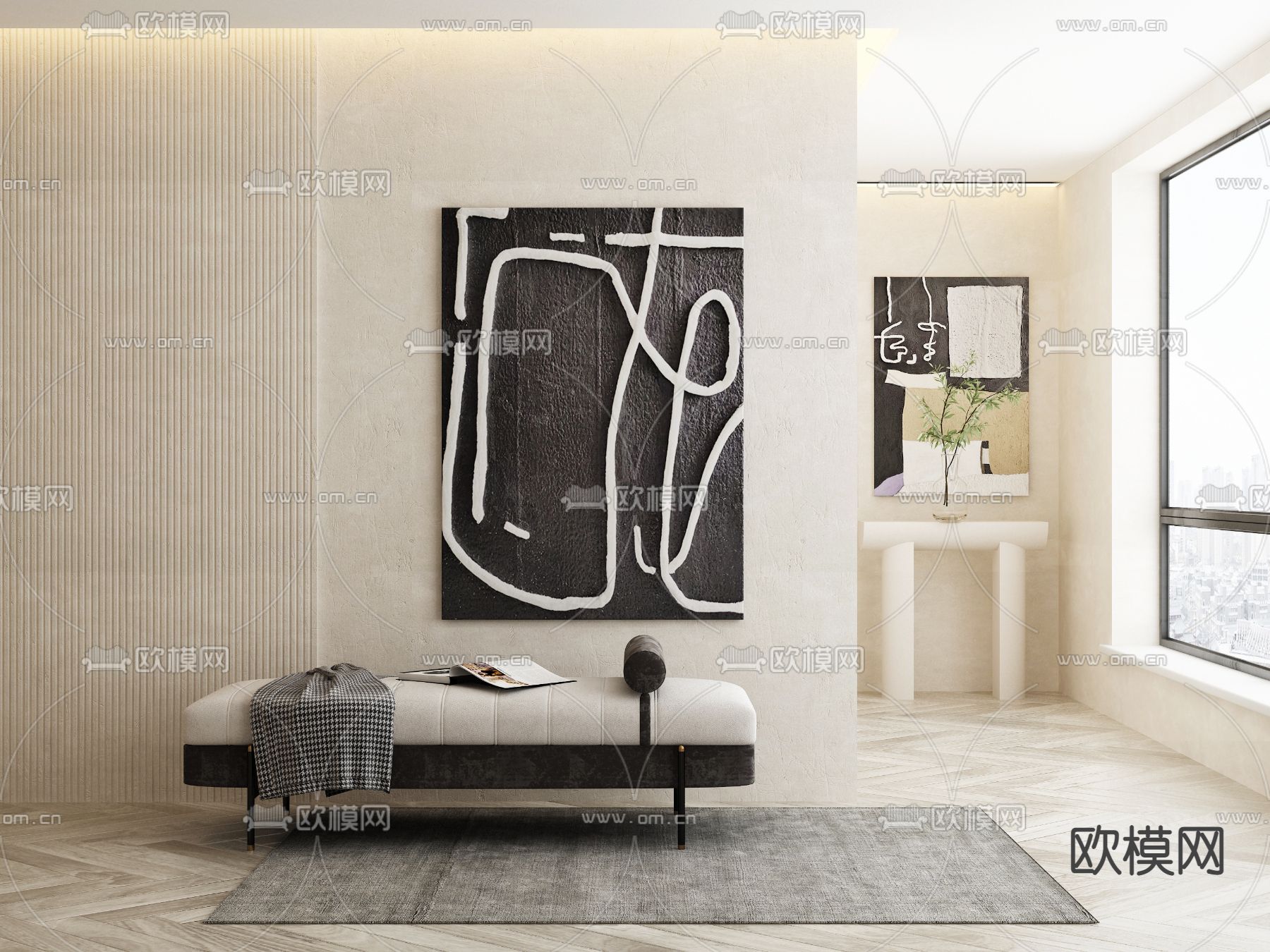 现代布艺床尾凳3d模型下载