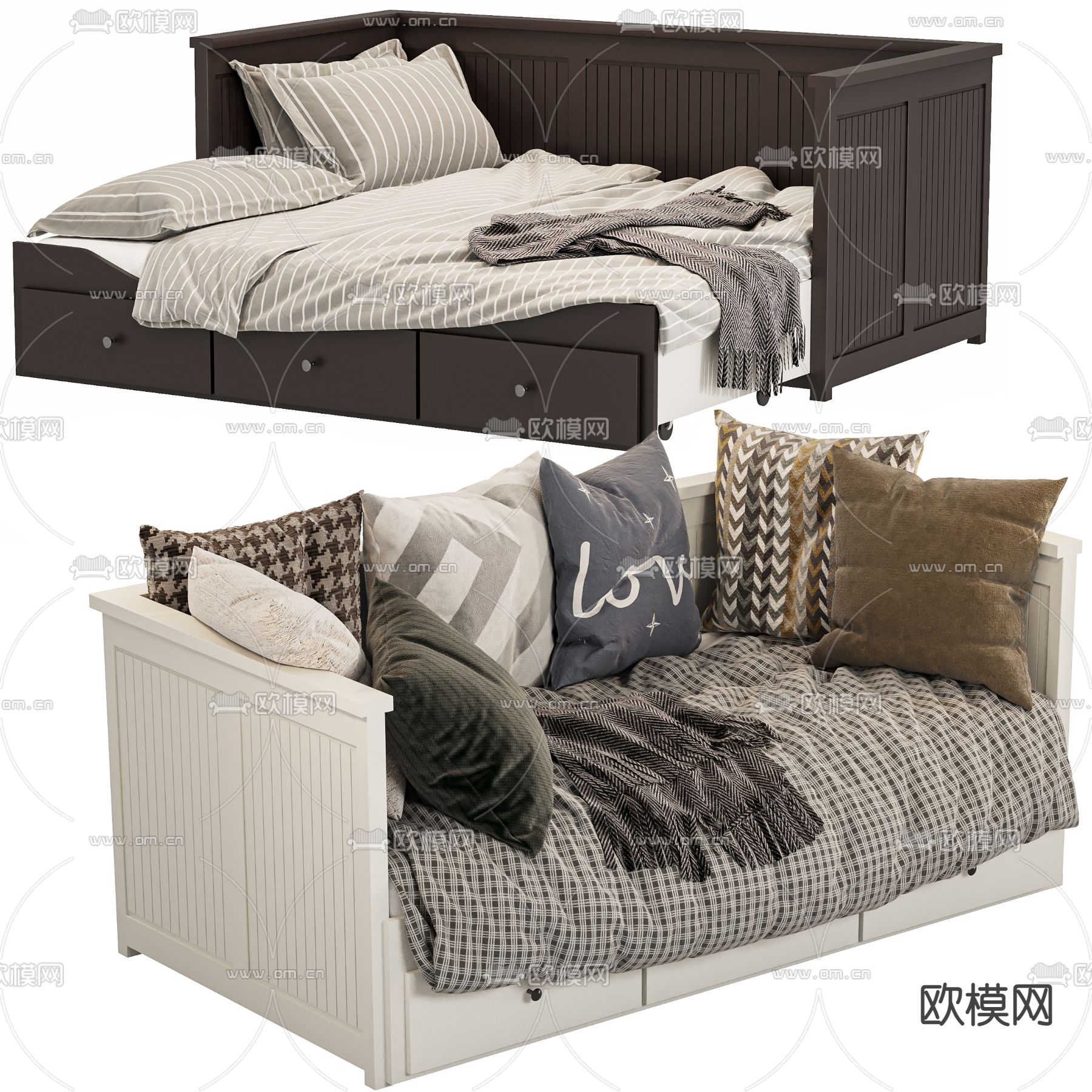 现代布艺沙发床3d模型下载（渲染图1）