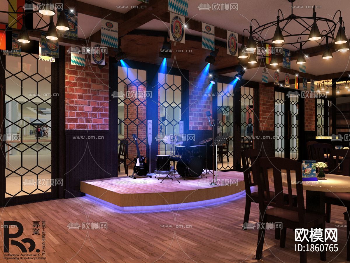 澳门宝莱纳啤酒餐厅丨效果图+施工图下载（渲染图5）