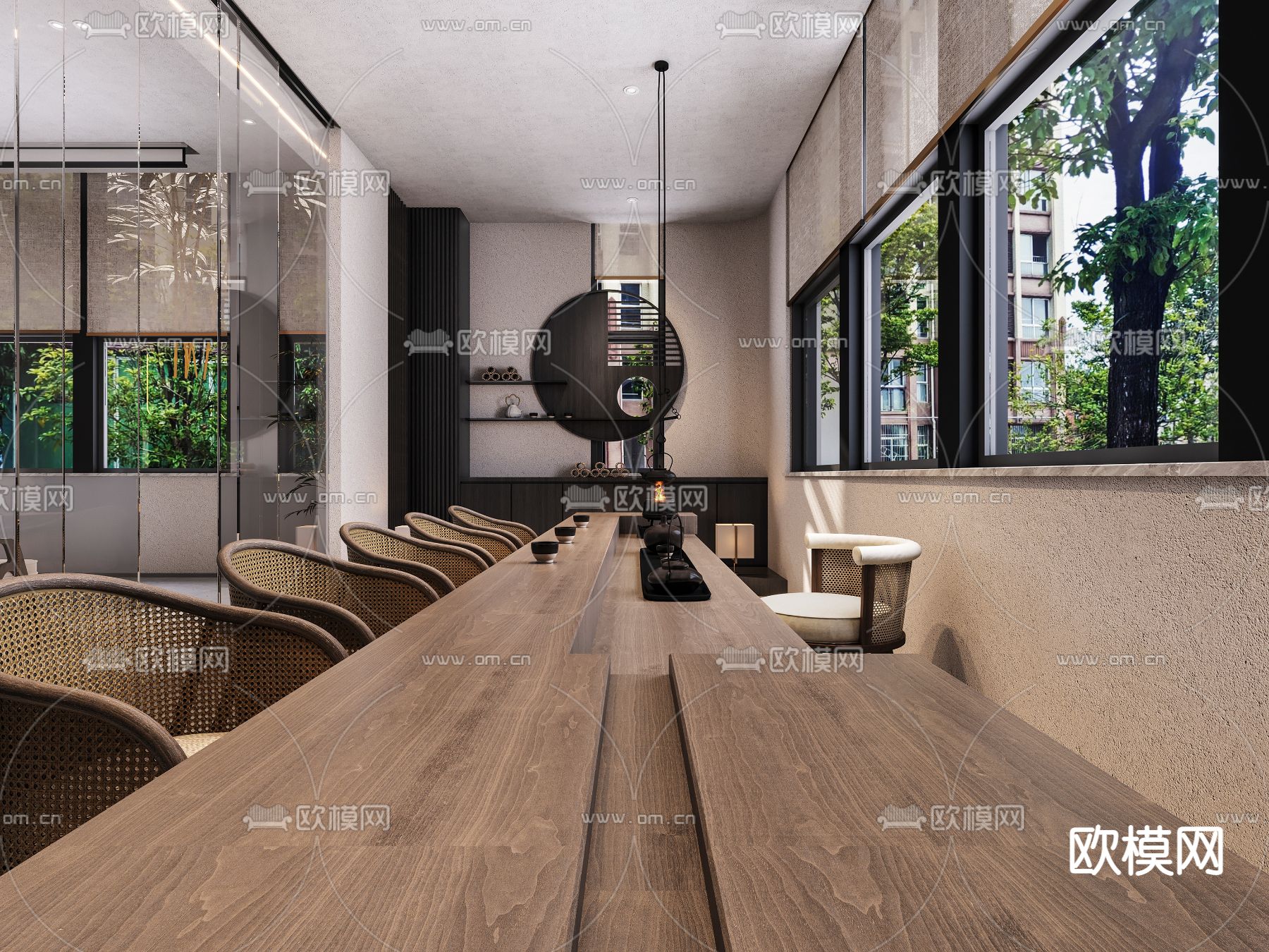 新中式接待大厅免费3d模型下载（渲染图5）