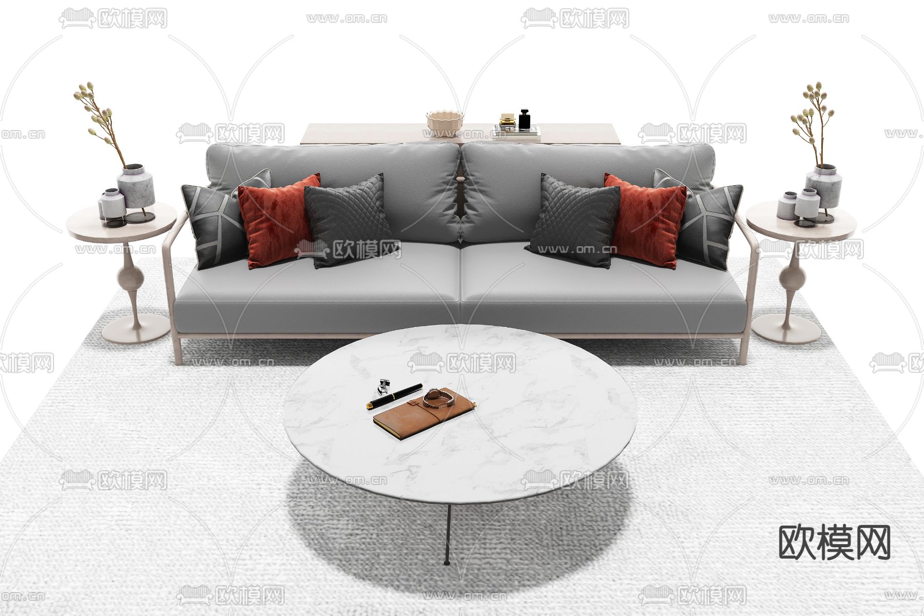 现代布艺双人沙发3d模型下载