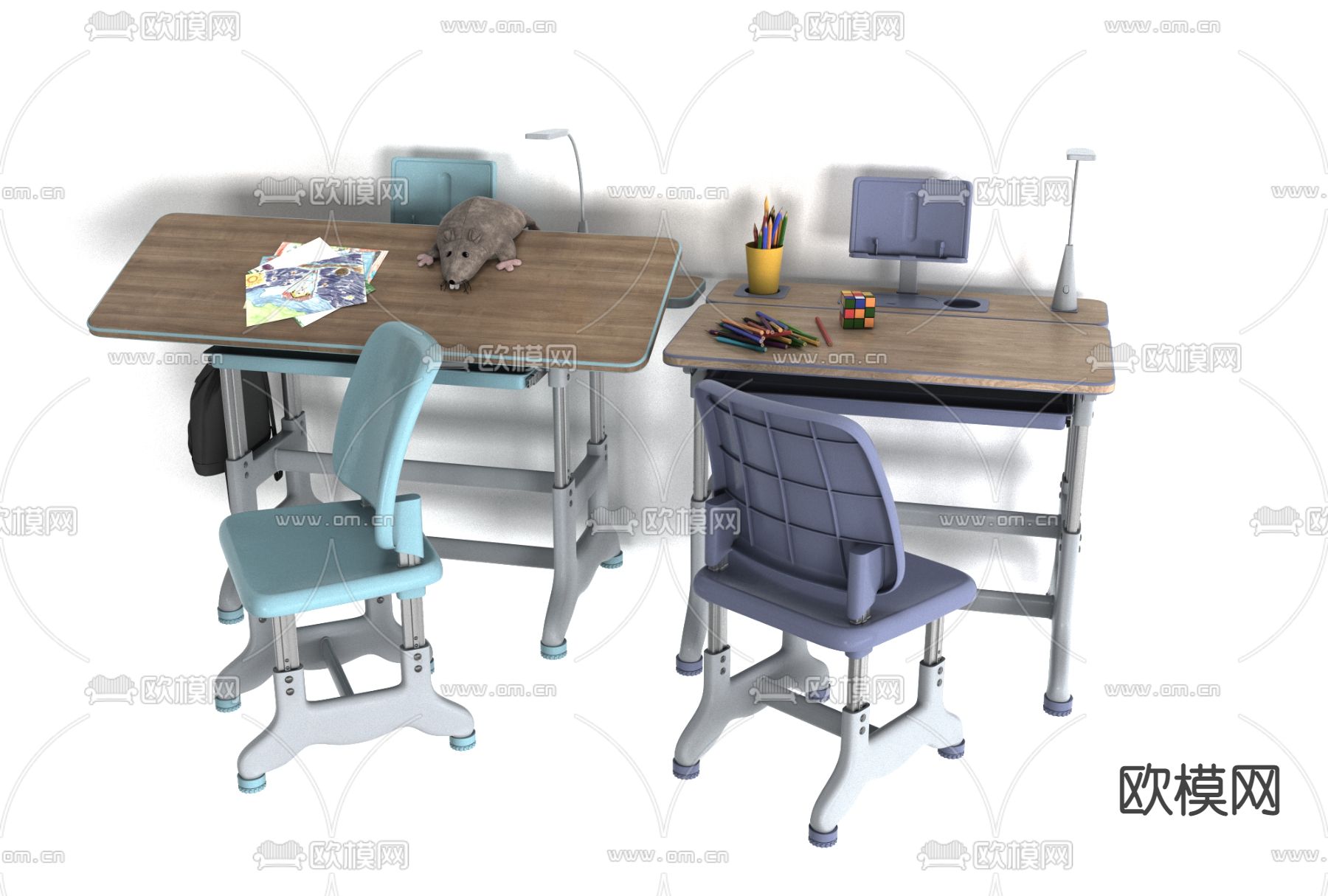 现代儿童书桌椅免费3d模型下载