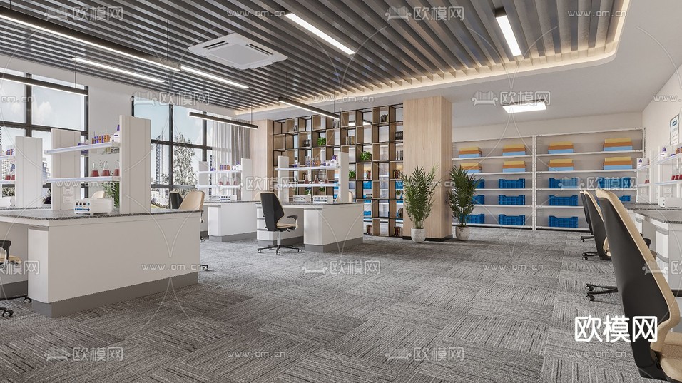现代公司研发实验室办公区3d模型下载(渲染图1)