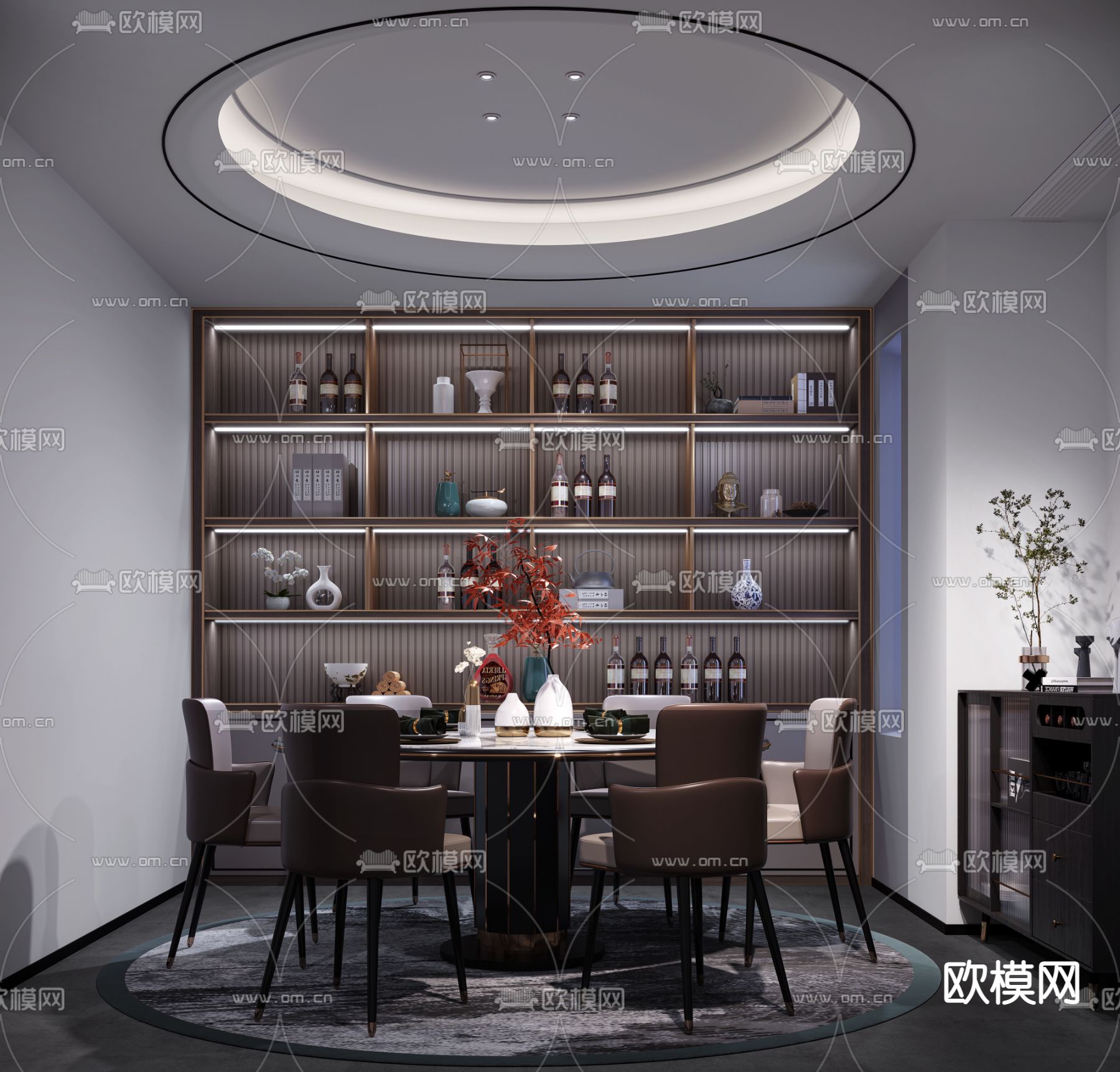 新中式餐厅包厢免费3d模型下载