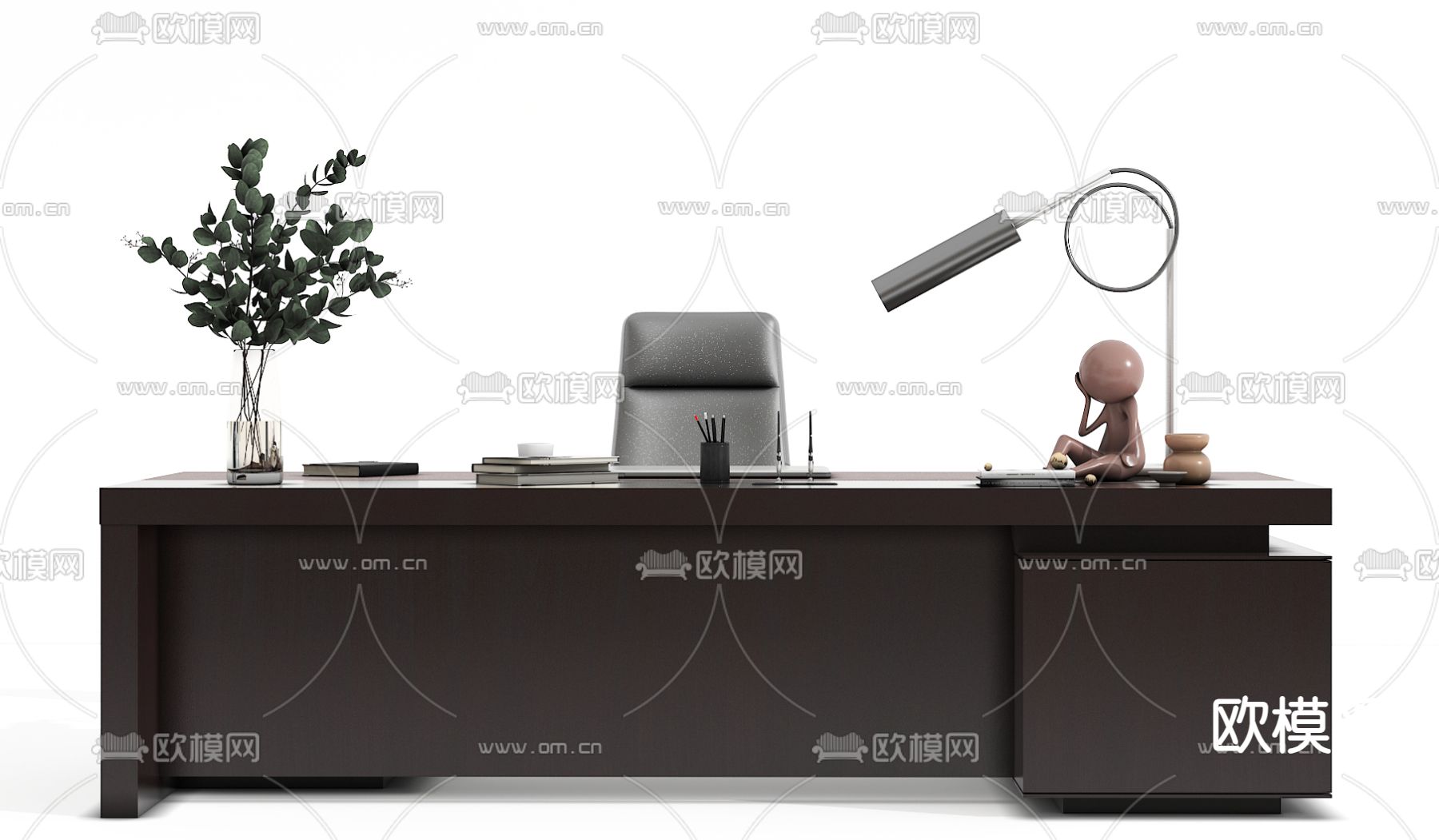 现代办公班台桌3d模型下载（渲染图4）