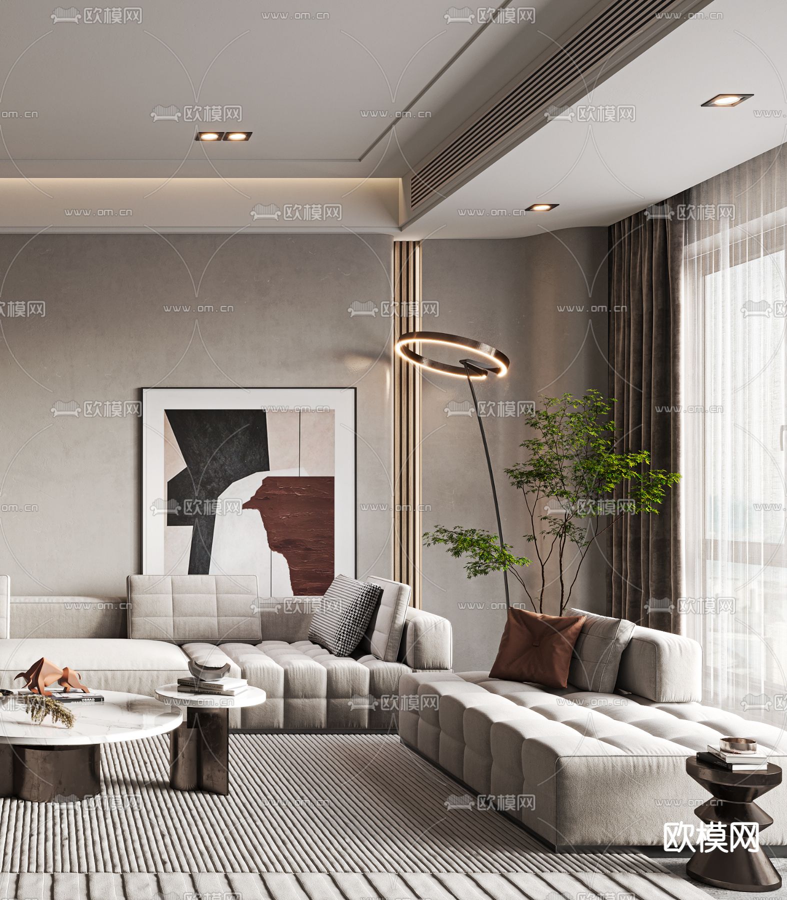 侘寂风布艺沙发组合3d模型下载（渲染图3）