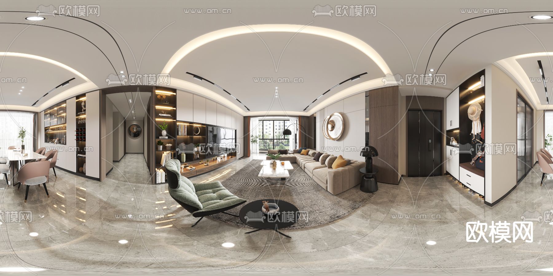 现代客餐厅vr全景3d模型