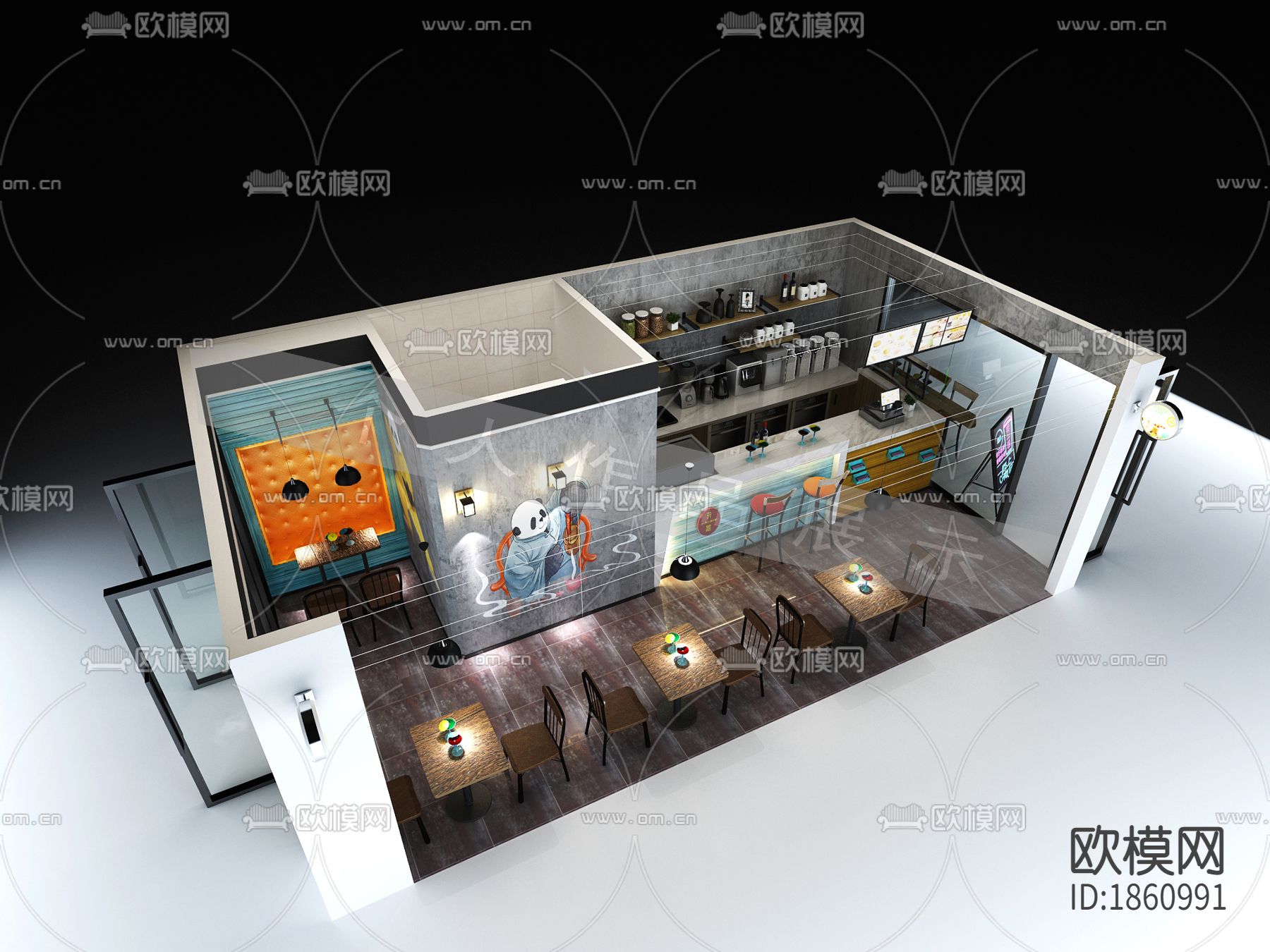 奶茶店效果图施工图下载（渲染图1）