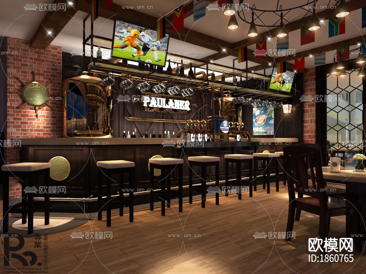 澳门宝莱纳啤酒餐厅丨效果图+施工图下载（渲染图1）