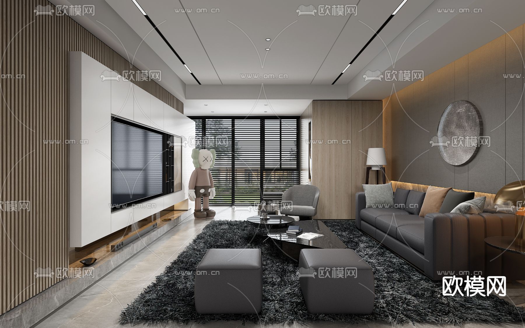 现代客厅餐厅免费3d模型下载（渲染图1）