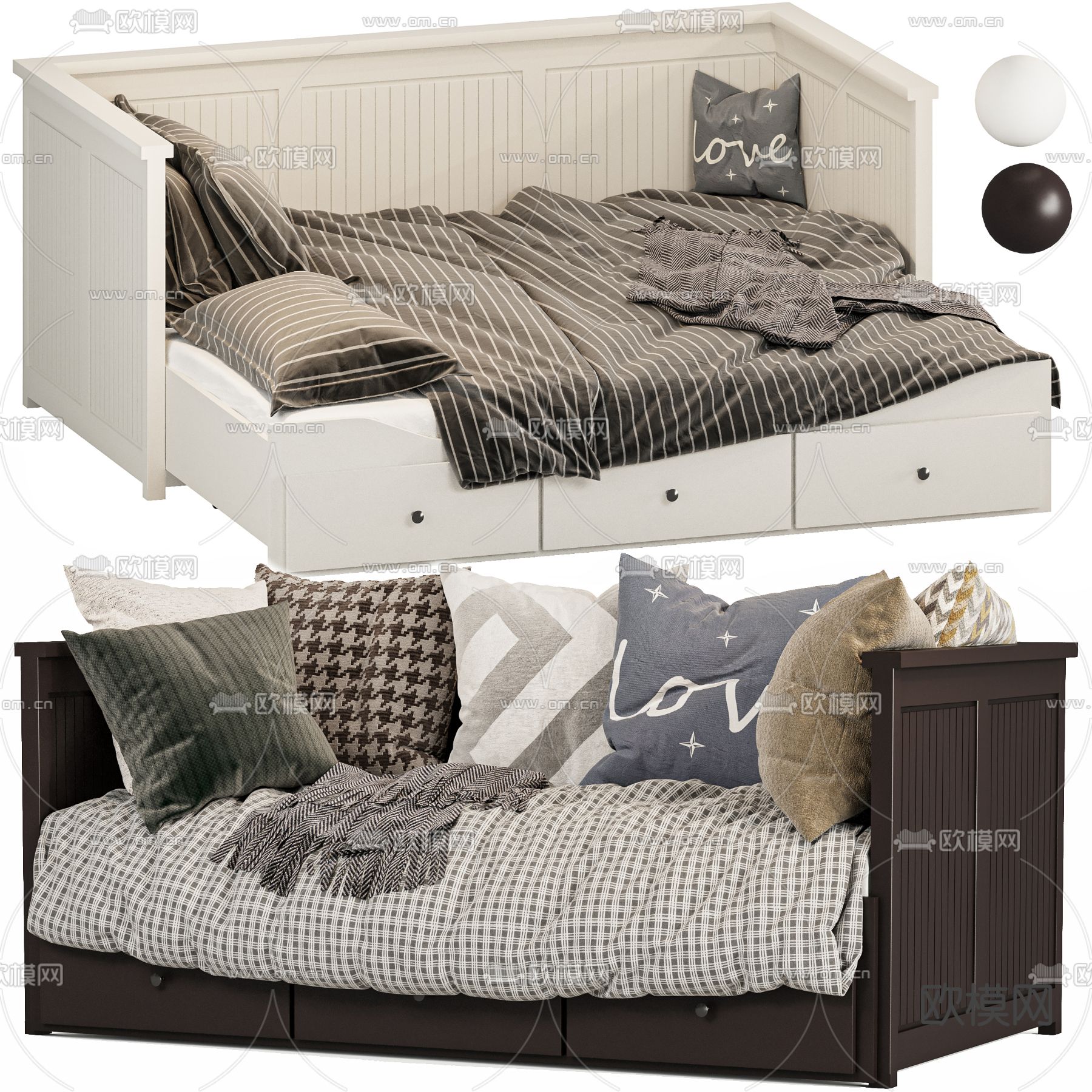 现代布艺沙发床3d模型下载（渲染图2）