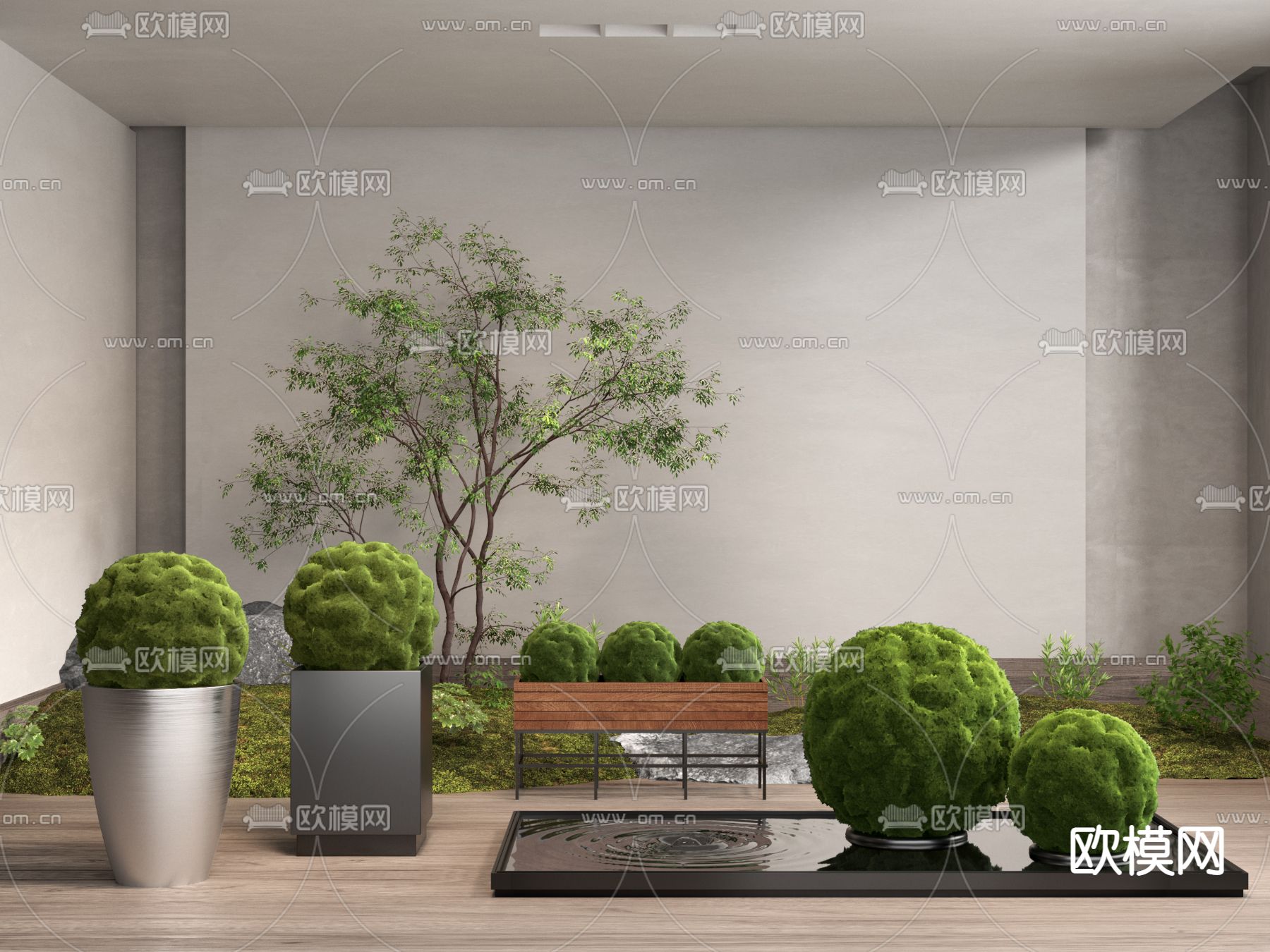 现代苔藓球园艺小品3d模型下载