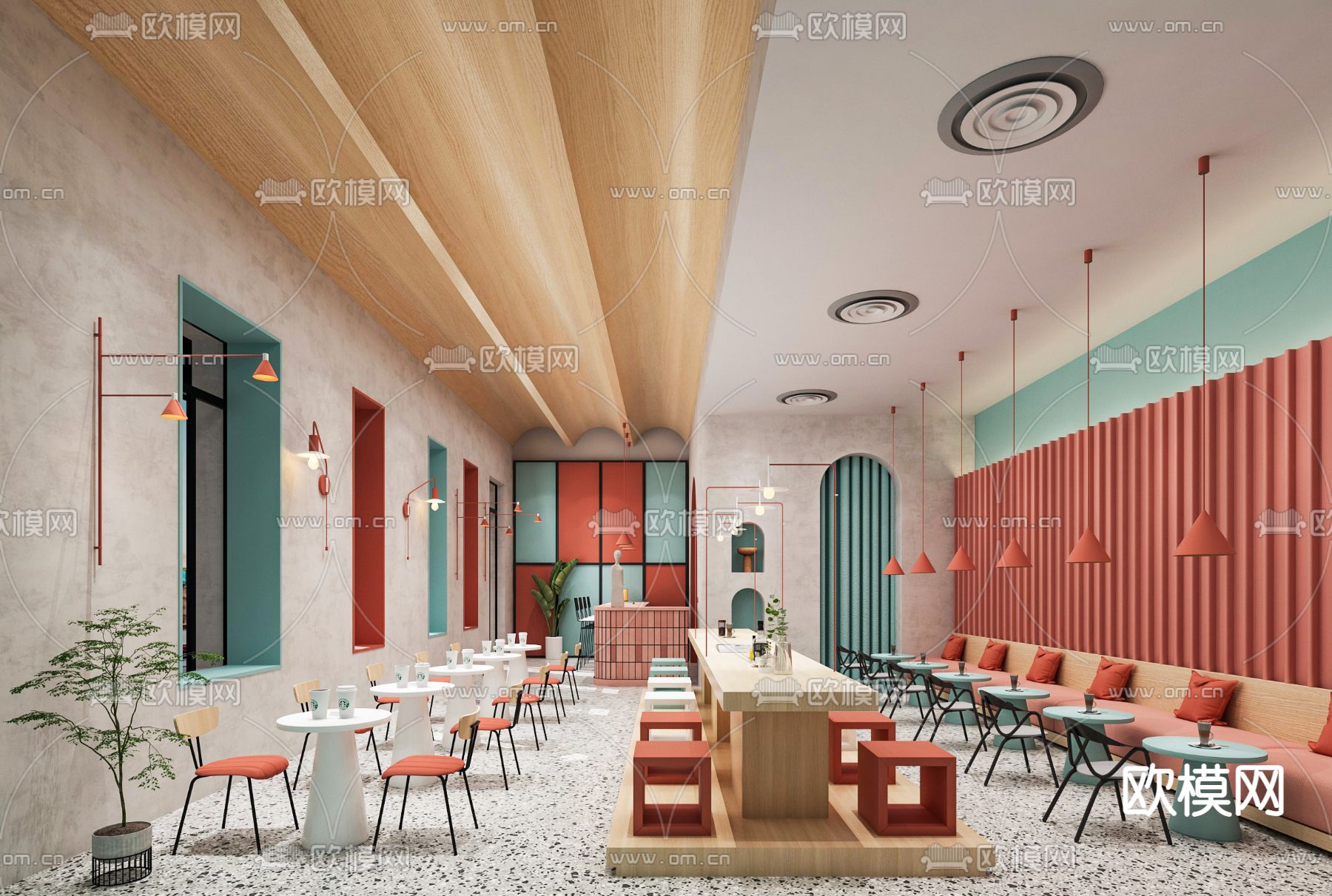 北欧咖啡厅3d模型下载（渲染图1）
