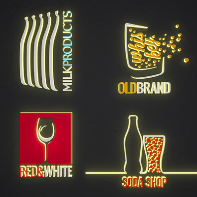  现代酒吧霓虹灯箱su模型 