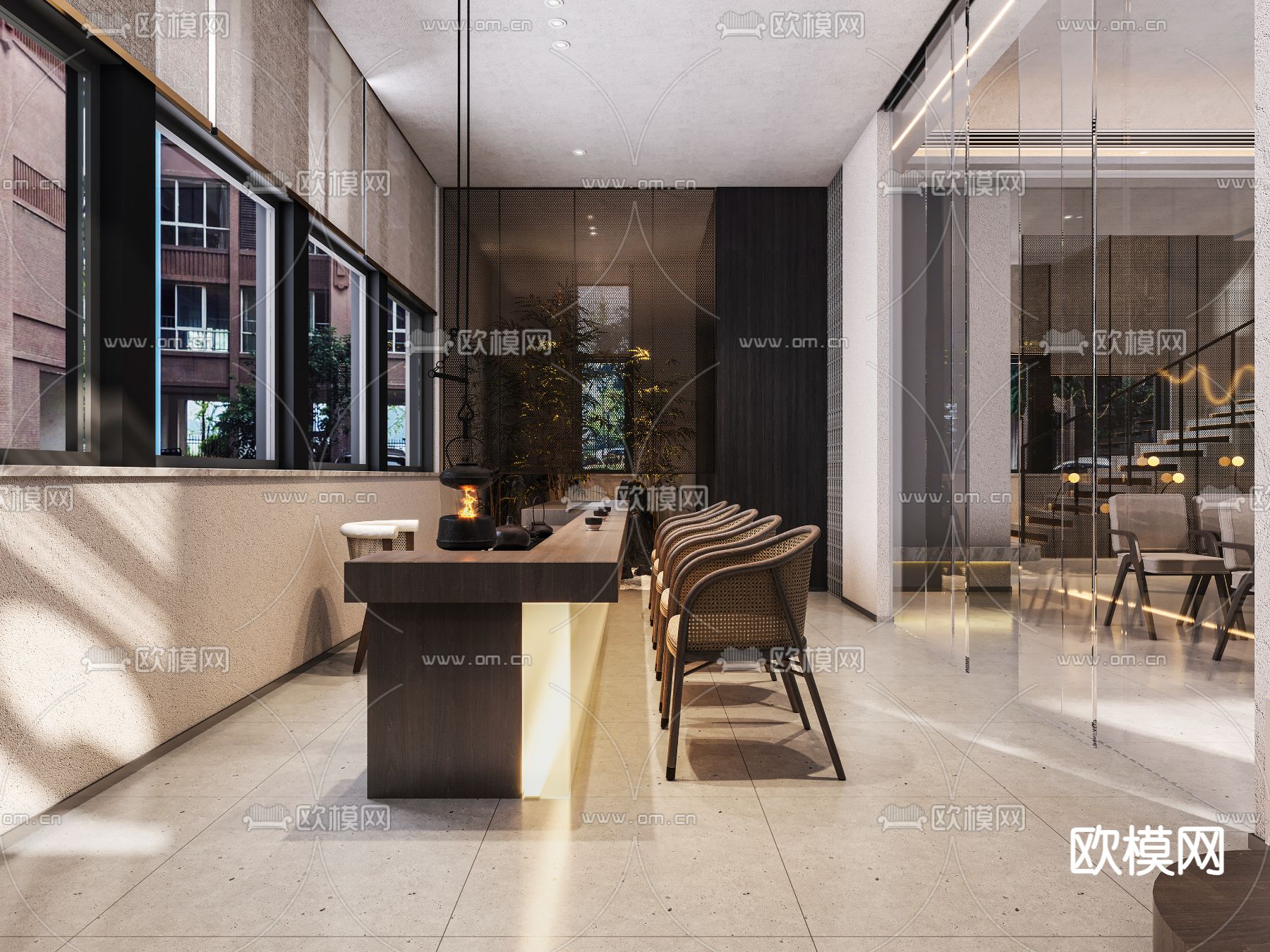 新中式接待大厅免费3d模型下载（渲染图1）