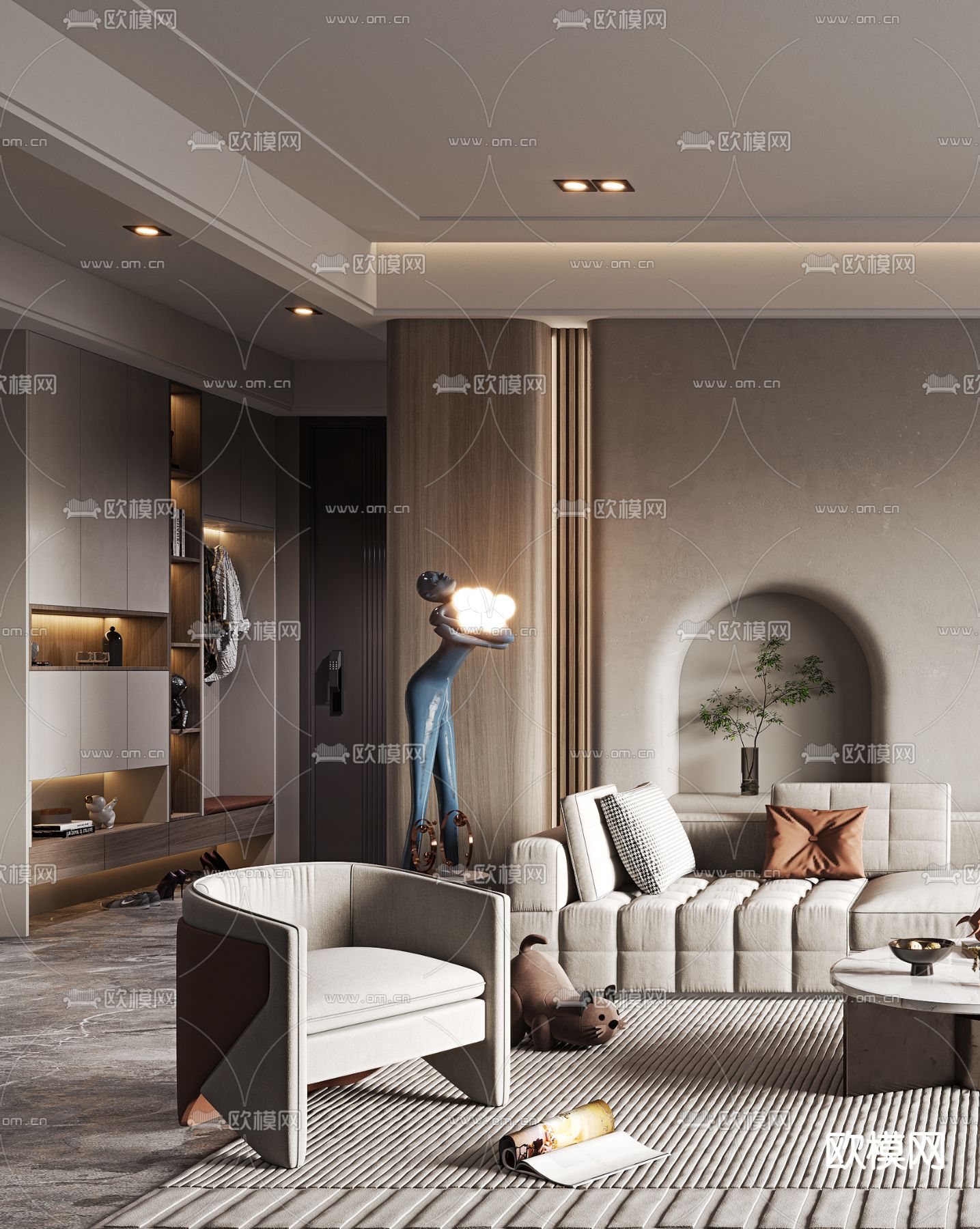 侘寂风布艺沙发组合3d模型下载（渲染图2）