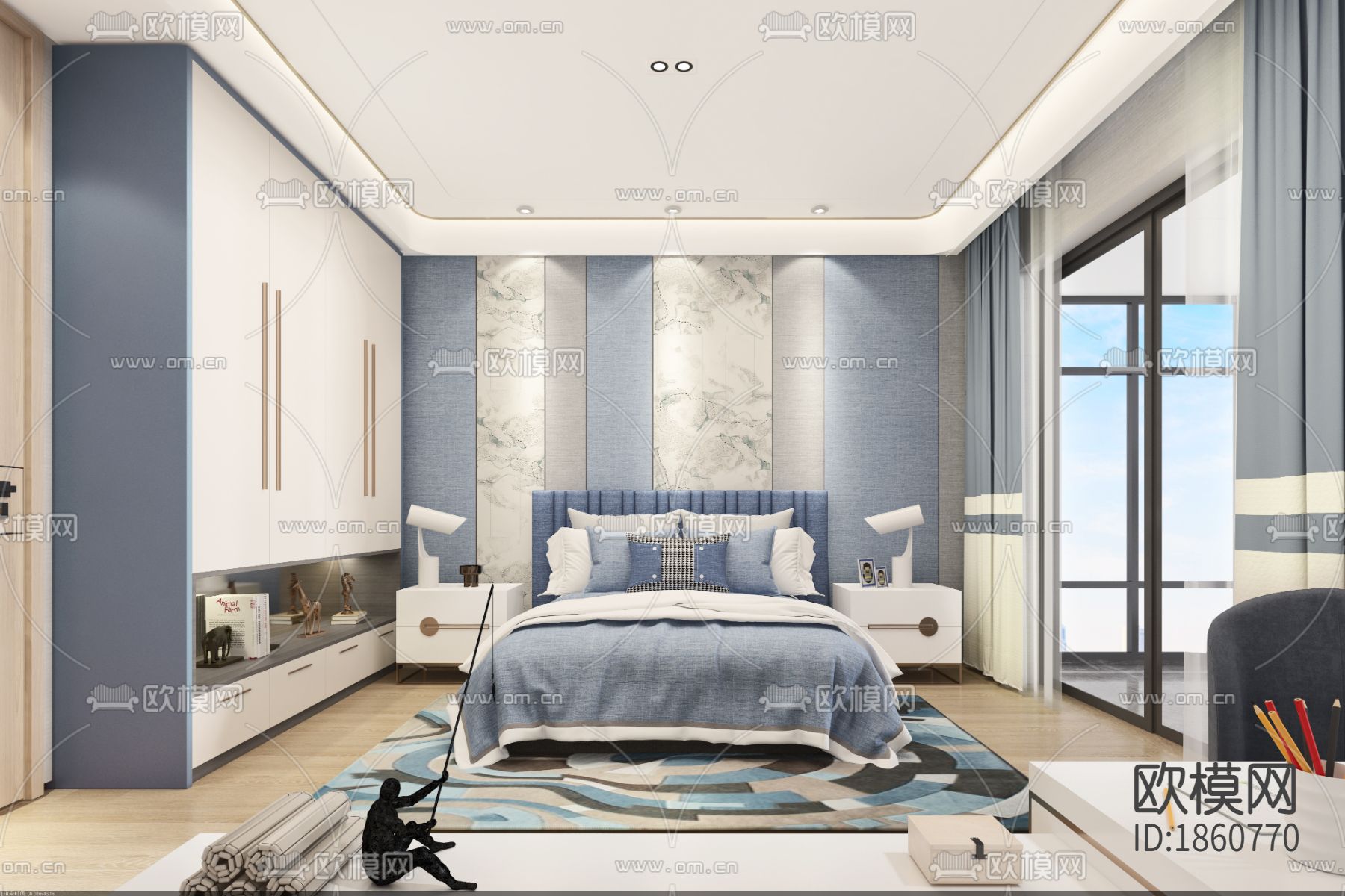 润和湘江天地大平层新中式样板间效果图+CAD施工图下载（渲染图2）