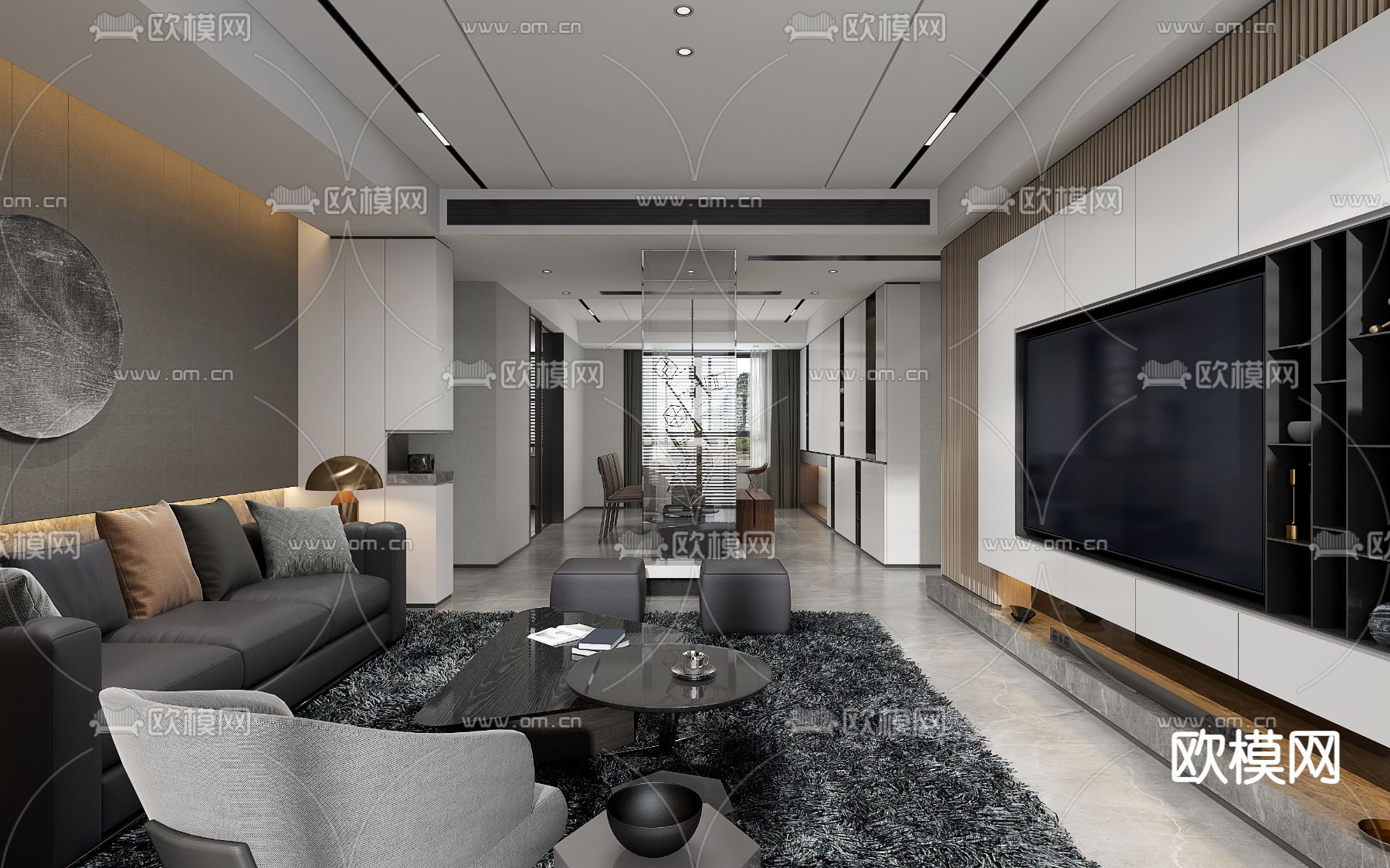 现代客厅餐厅免费3d模型下载（渲染图6）