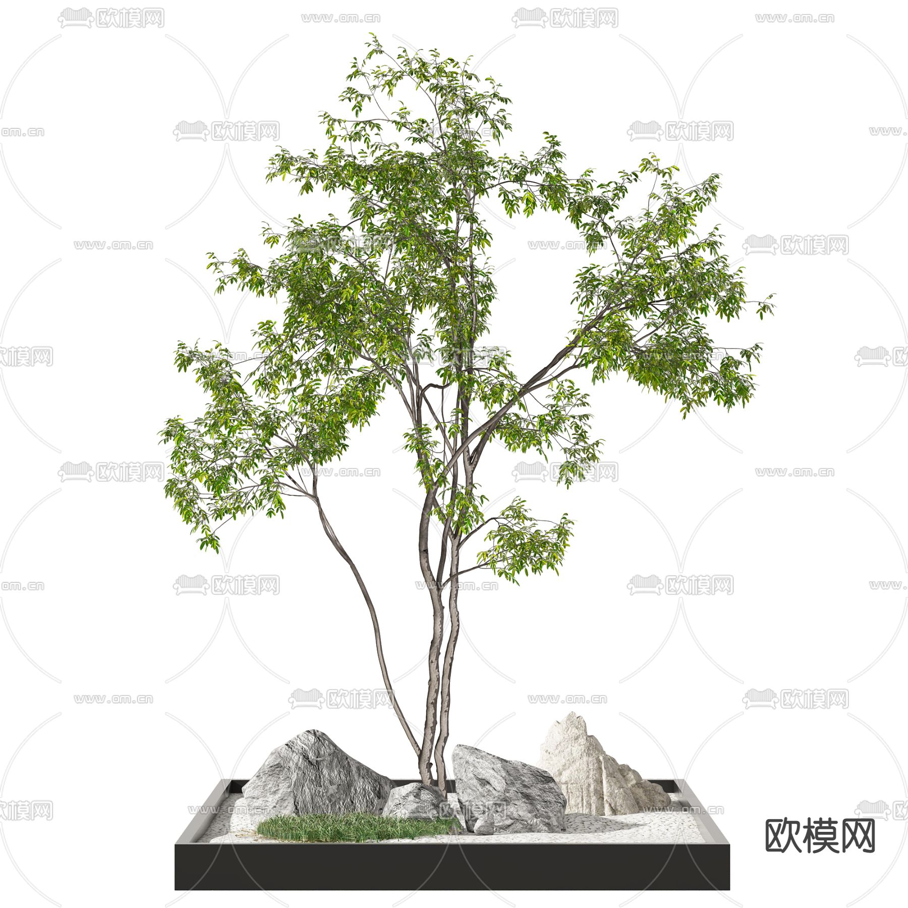 现代假山绿植小品3d模型下载