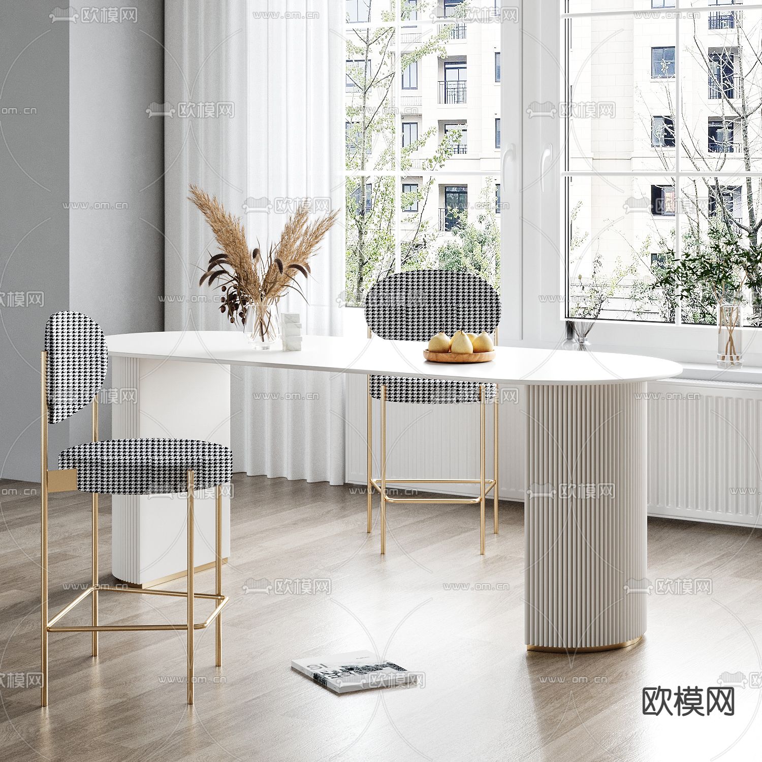 现代轻奢吧台吧台椅组合3d模型下载