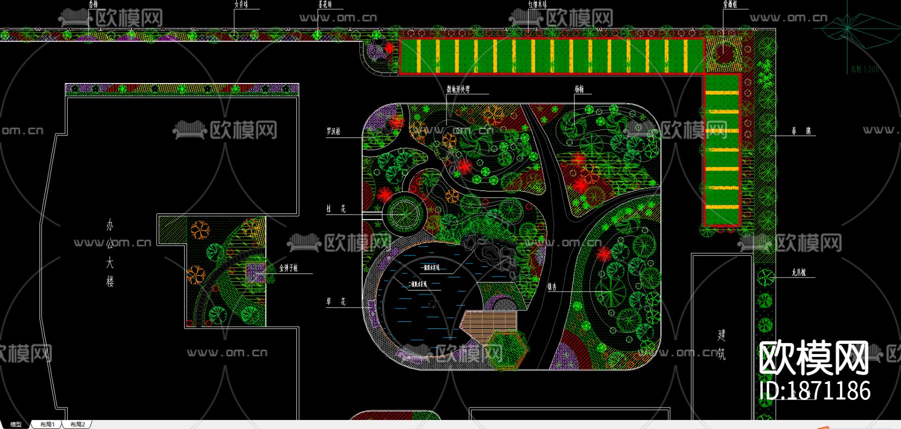 行政办公楼庭院cad施工图下载（渲染图3）