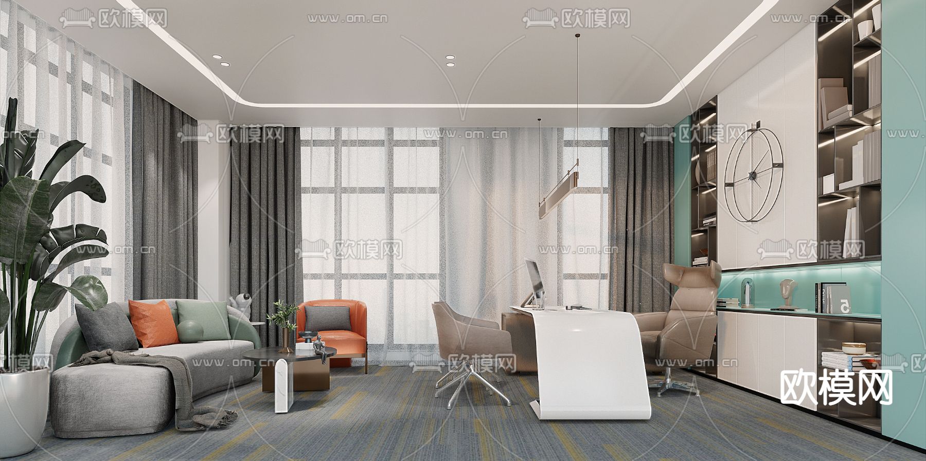 现代经理办公室su模型下载（渲染图1）