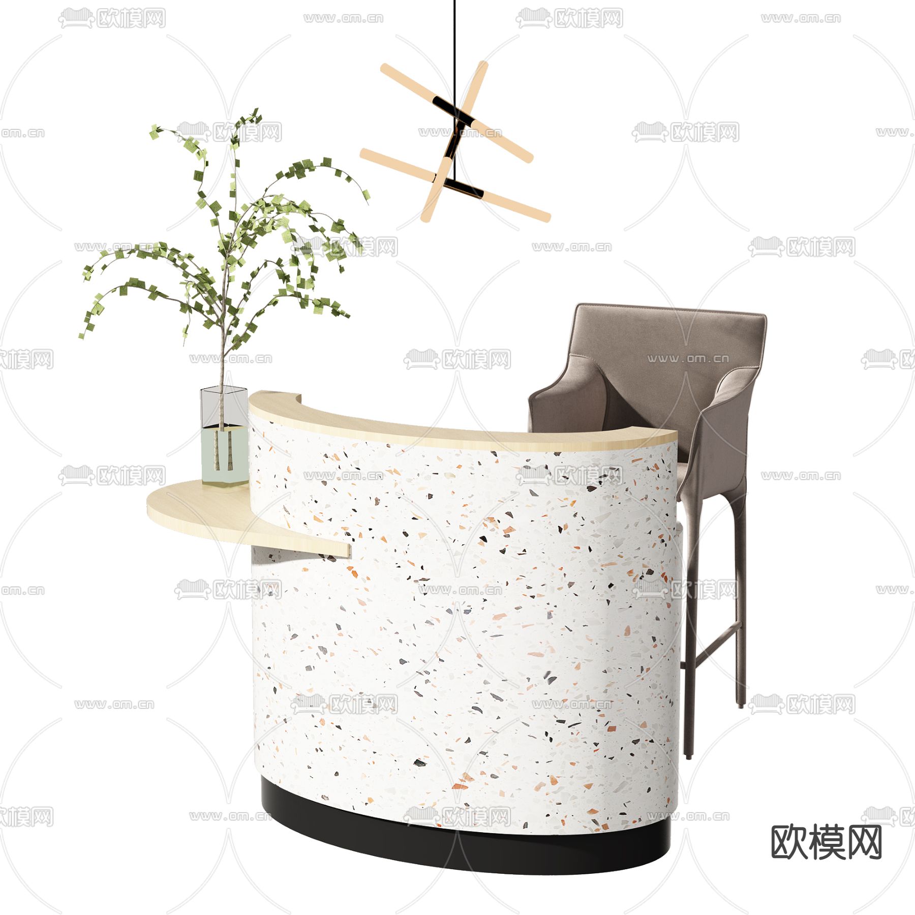 现代大理石服务台接待台3d模型下载