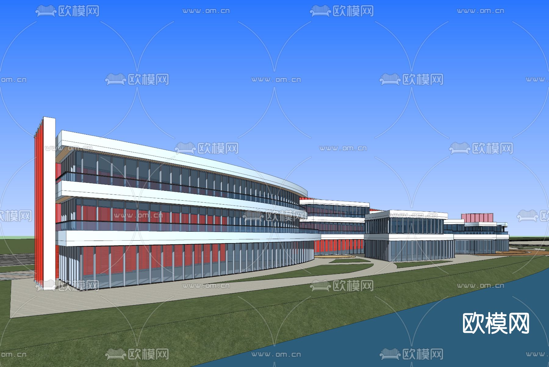 现代商业办公楼鸟瞰su模型下载（渲染图2）