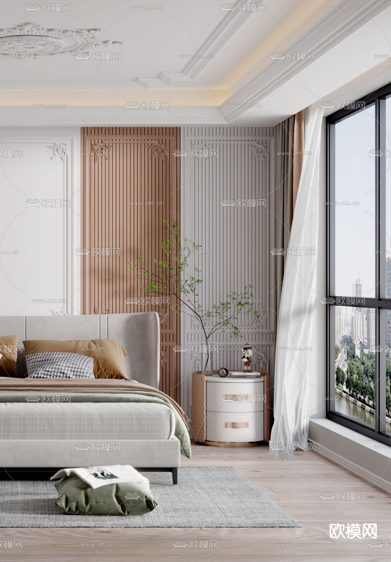 简欧卧室主人房3d模型下载（渲染图3）