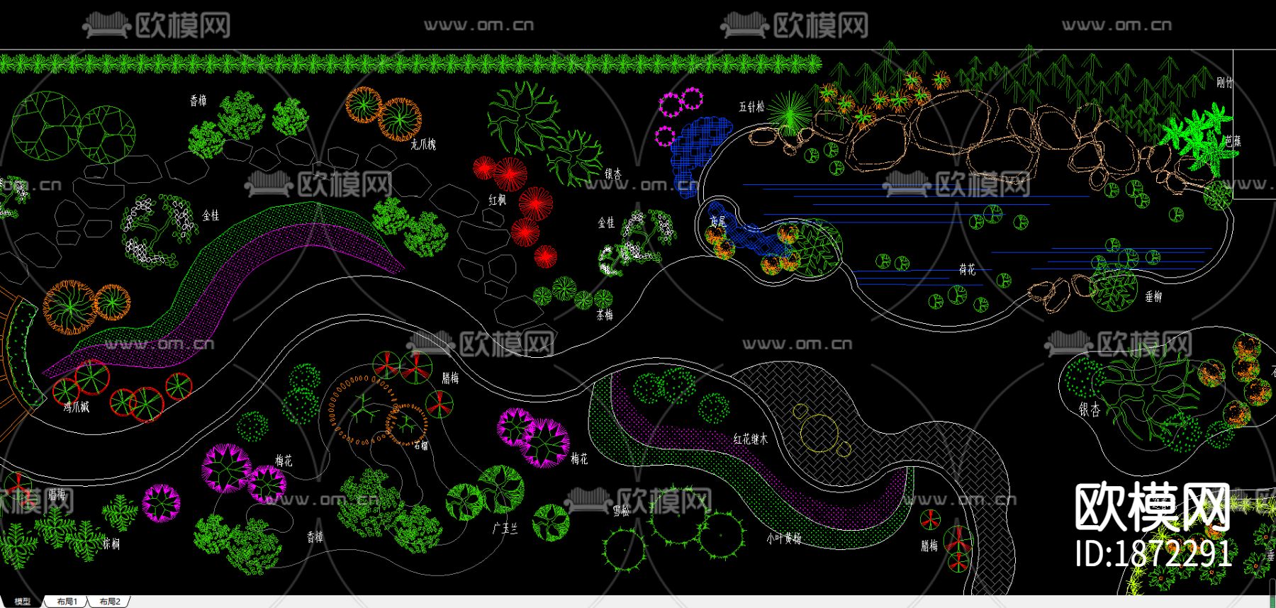 庭院绿化cad平面图下载（渲染图2）