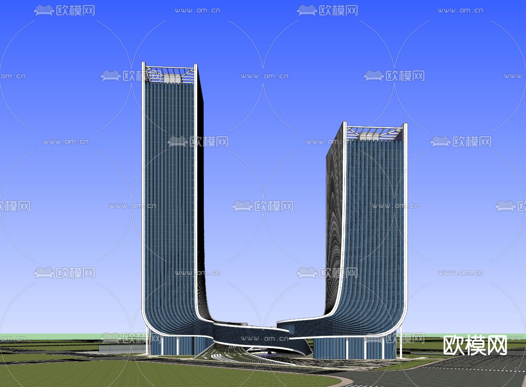 现代高层办公楼鸟瞰su模型下载（渲染图2）