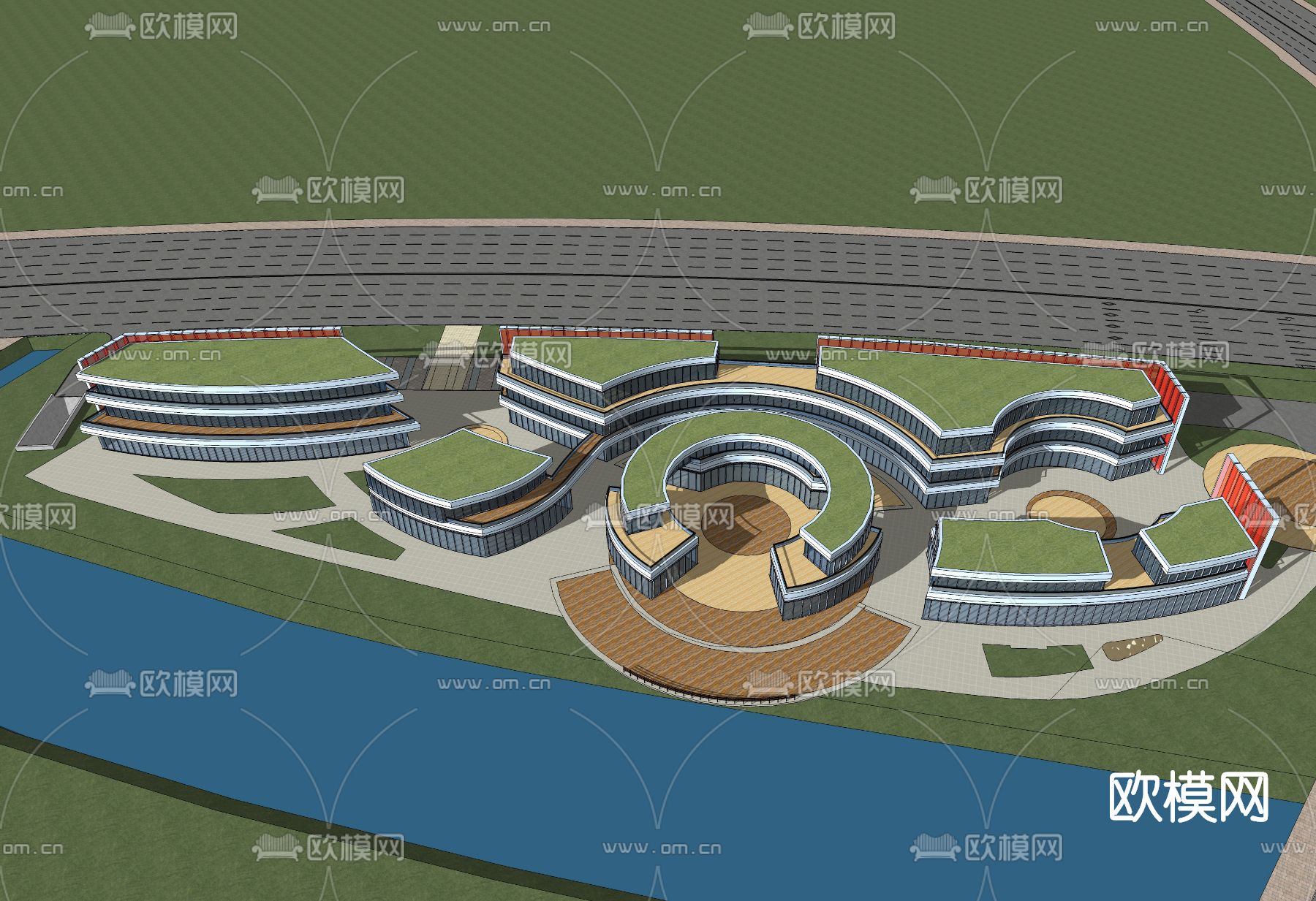现代商业办公楼鸟瞰su模型下载（渲染图3）