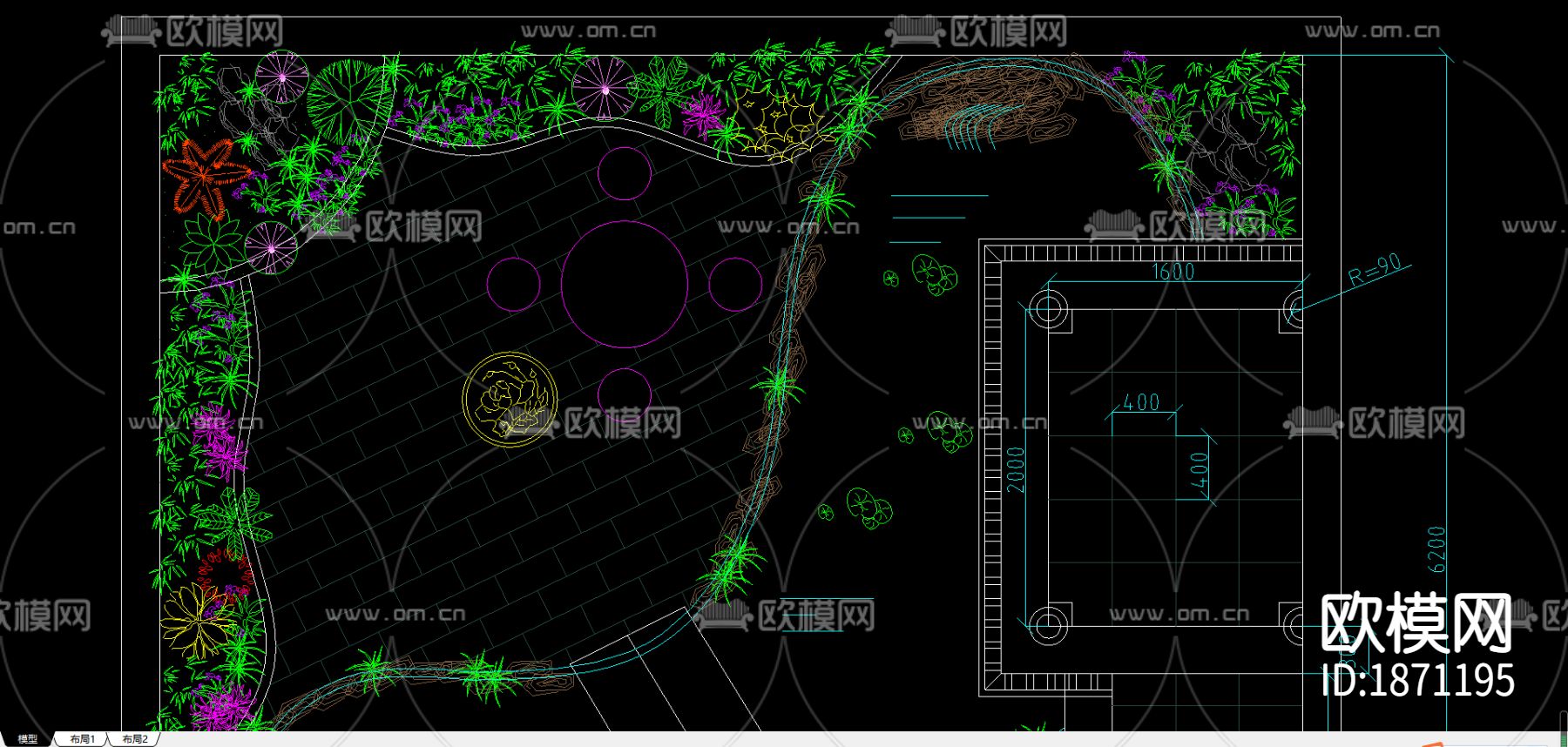 私家花园绿化cad平面布置图下载（渲染图2）