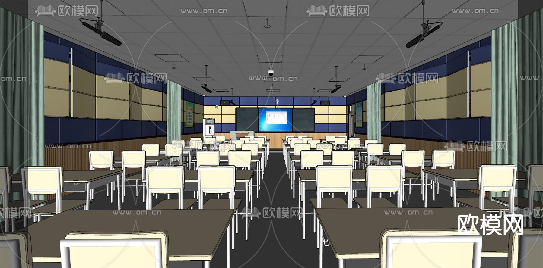 现代学校录播教室su模型下载（渲染图3）