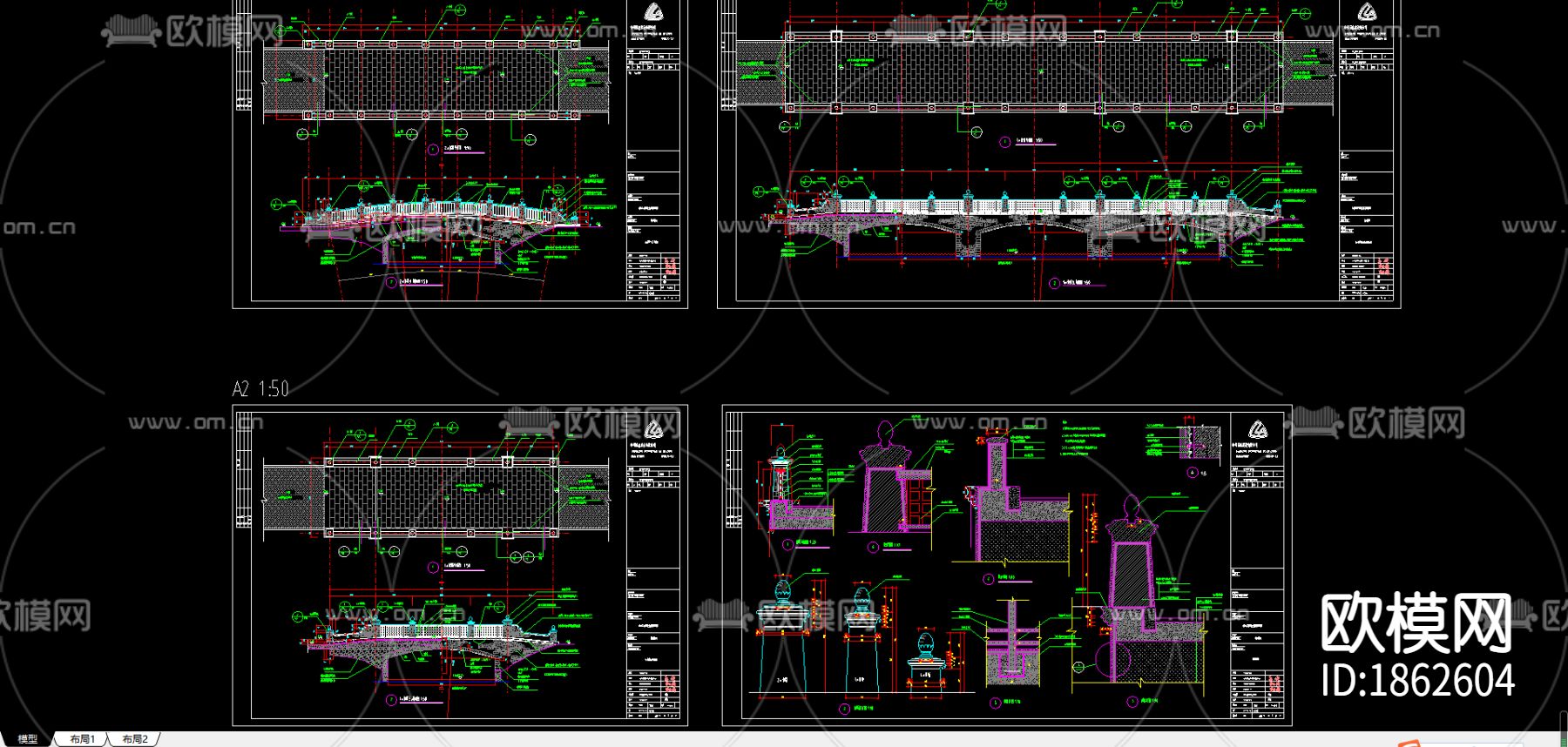车行桥CAD施工图下载（渲染图2）