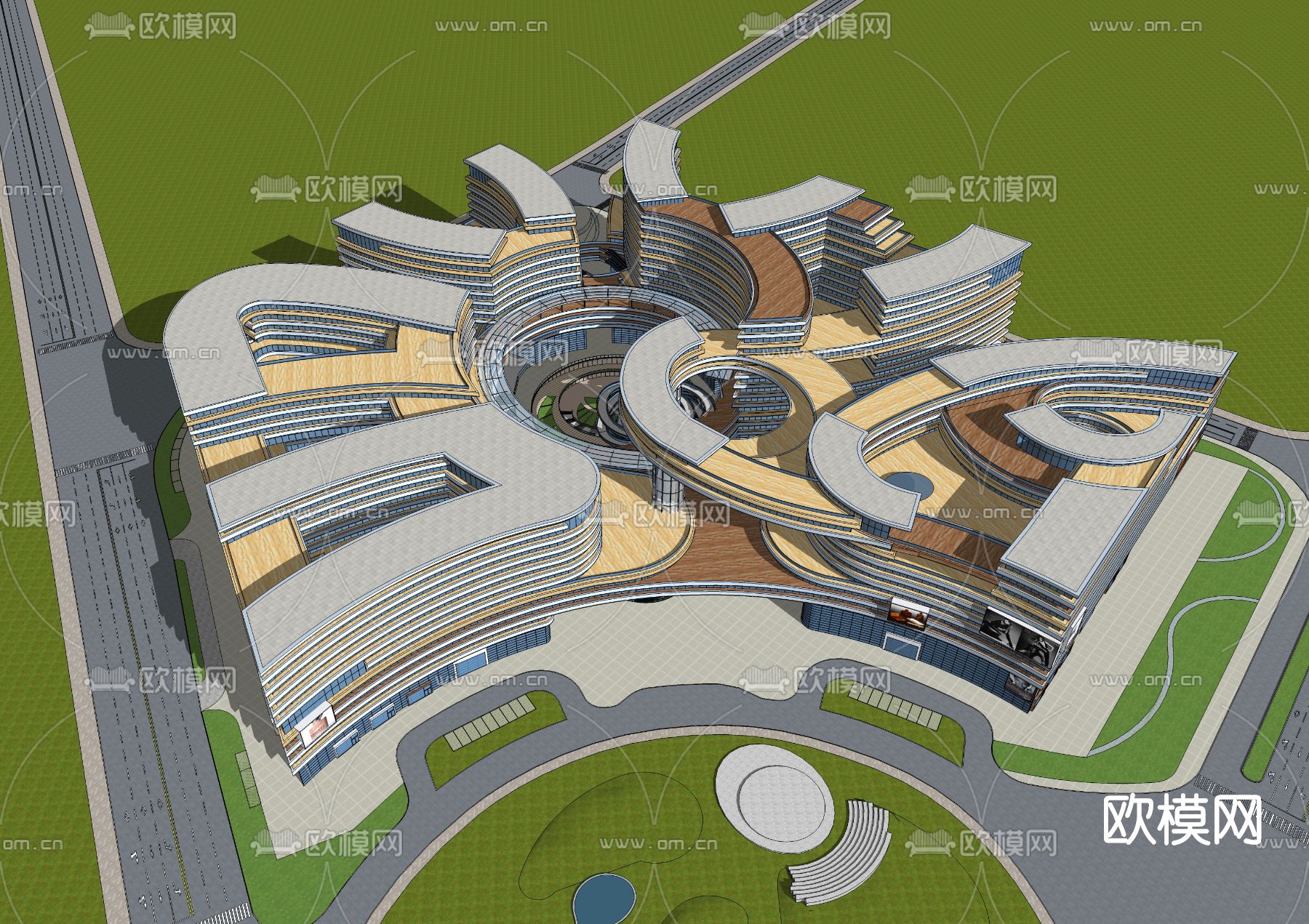现代商业办公楼鸟瞰su模型下载（渲染图3）