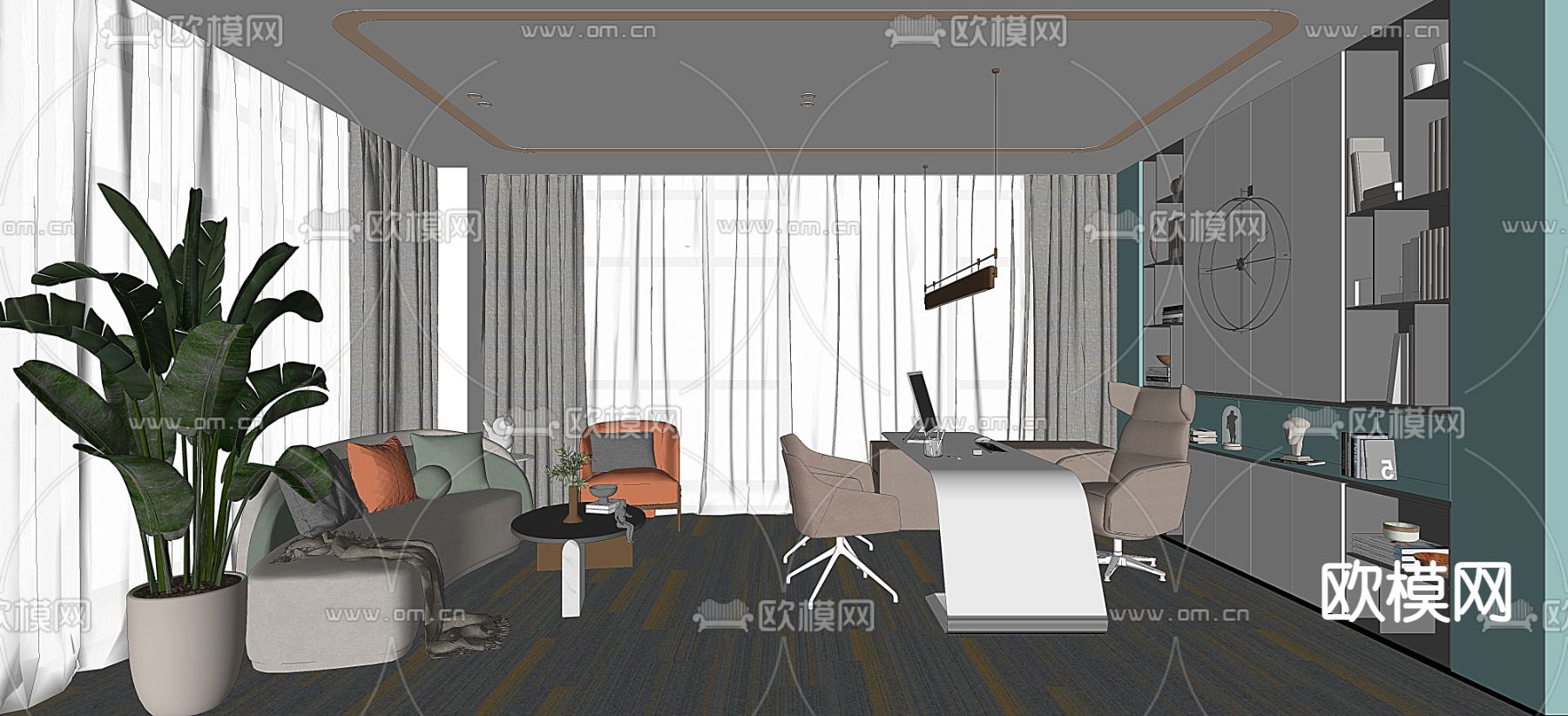 现代经理办公室su模型下载（渲染图2）