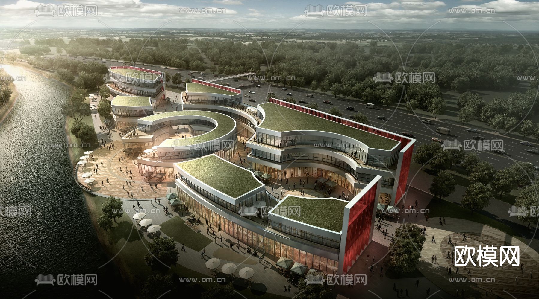 现代商业办公楼鸟瞰su模型下载（渲染图1）