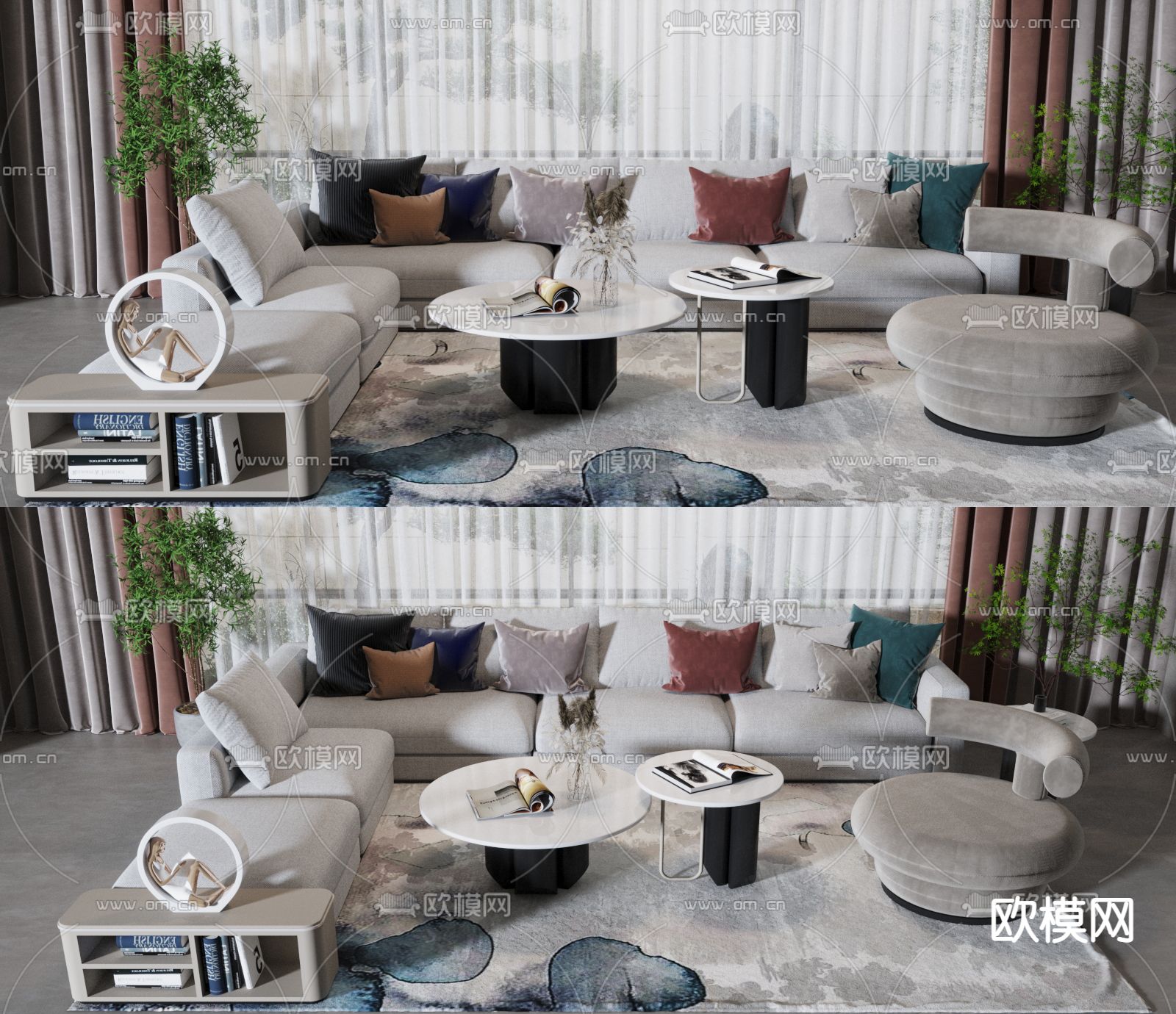 现代布艺组合沙发3d模型