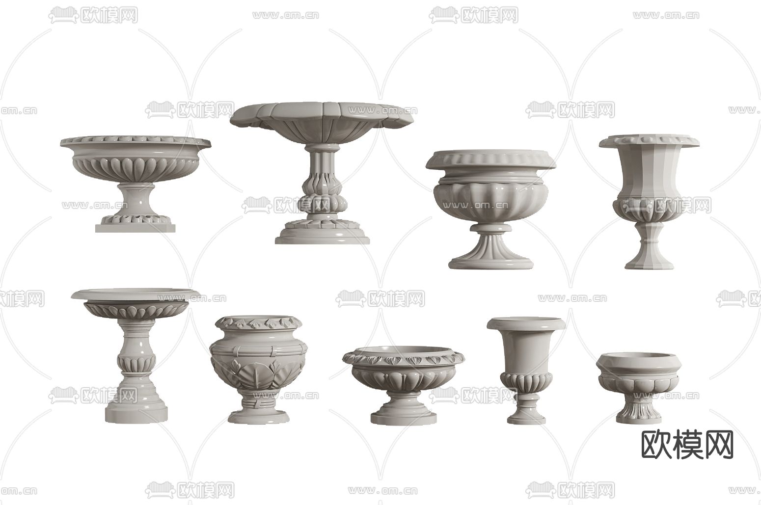 欧式花钵花坛su模型下载（渲染图1）