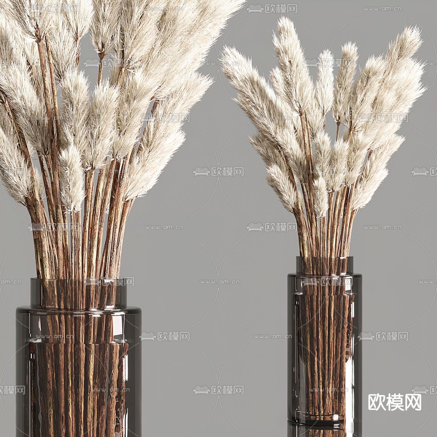 现代芦苇干枝玻璃花瓶3d模型