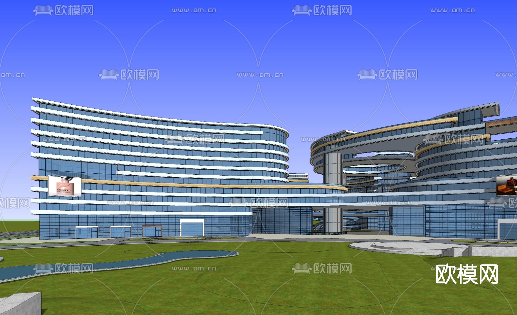 现代商业办公楼鸟瞰su模型下载（渲染图2）